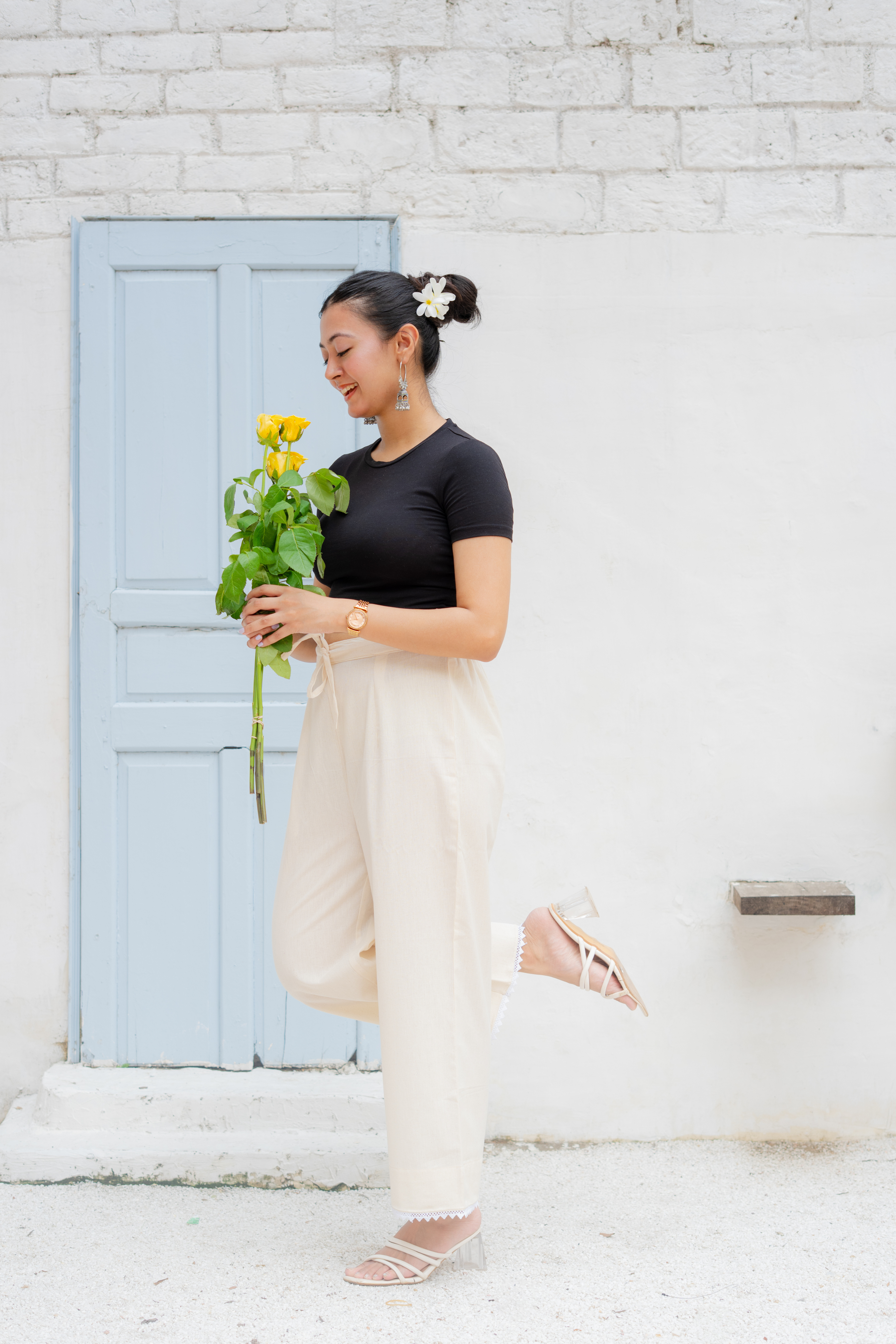 Aisha- Cotton-Linen Beige Pants