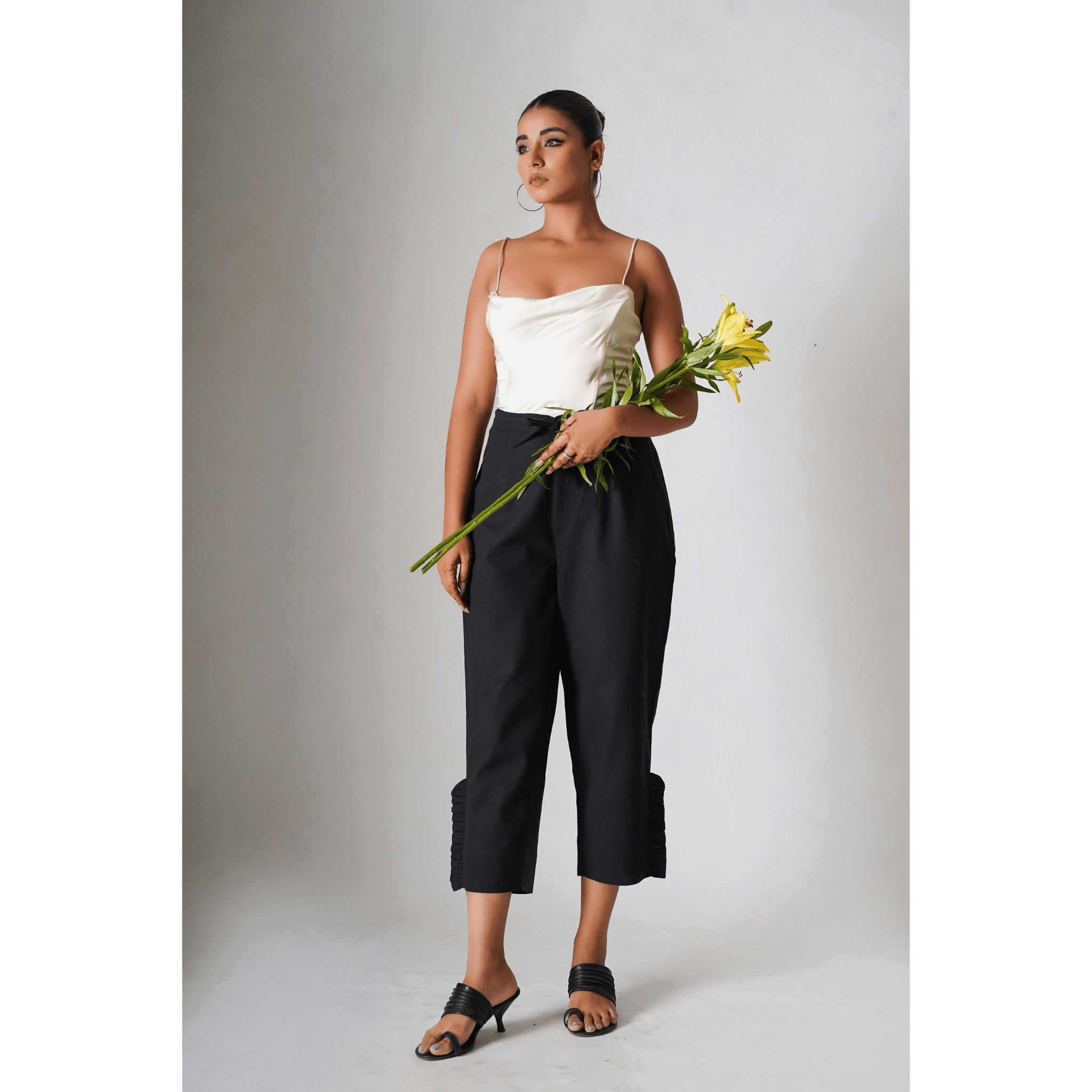 Rain Forest Black Cotton- Linen Pants