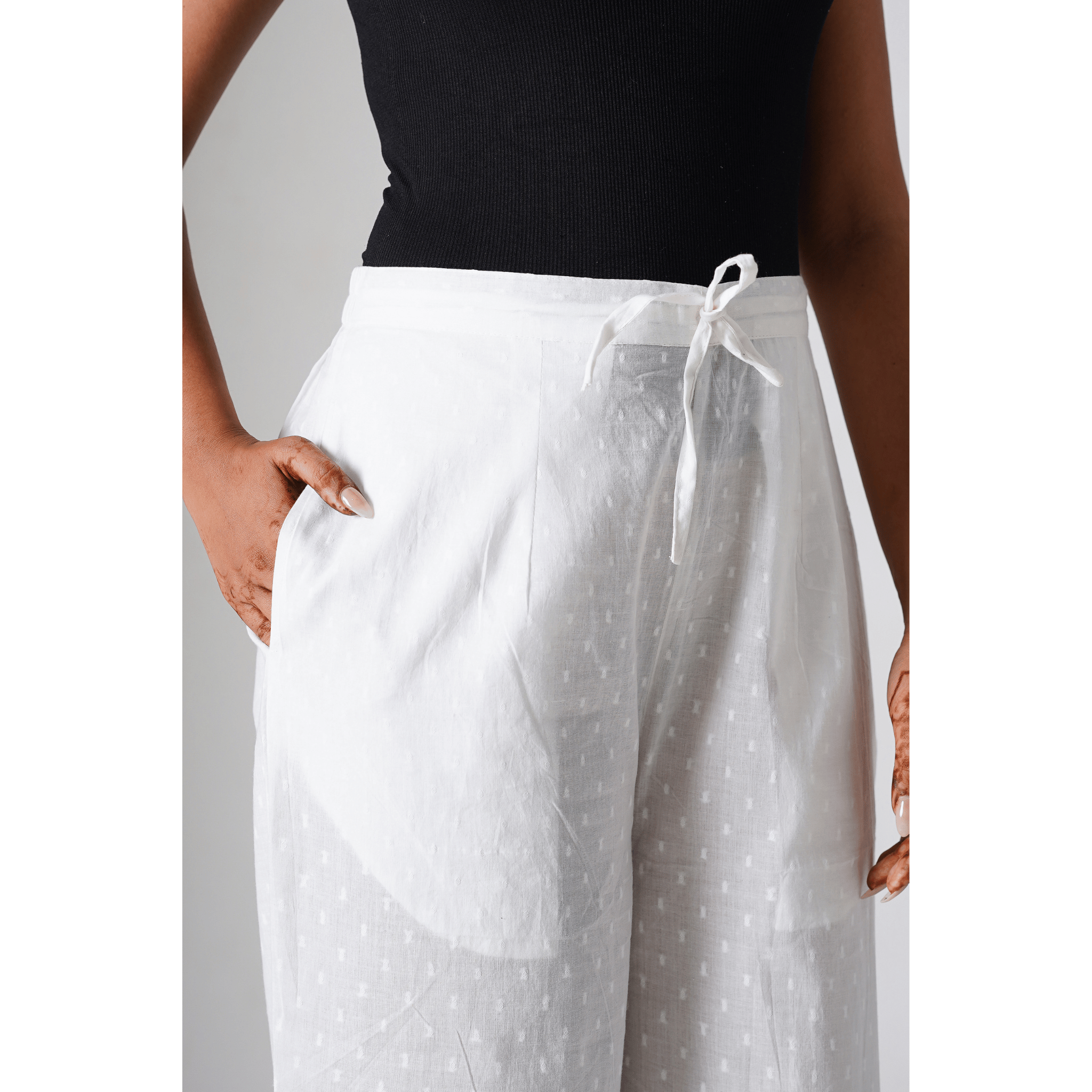 Frida White Doby Cotton Pants