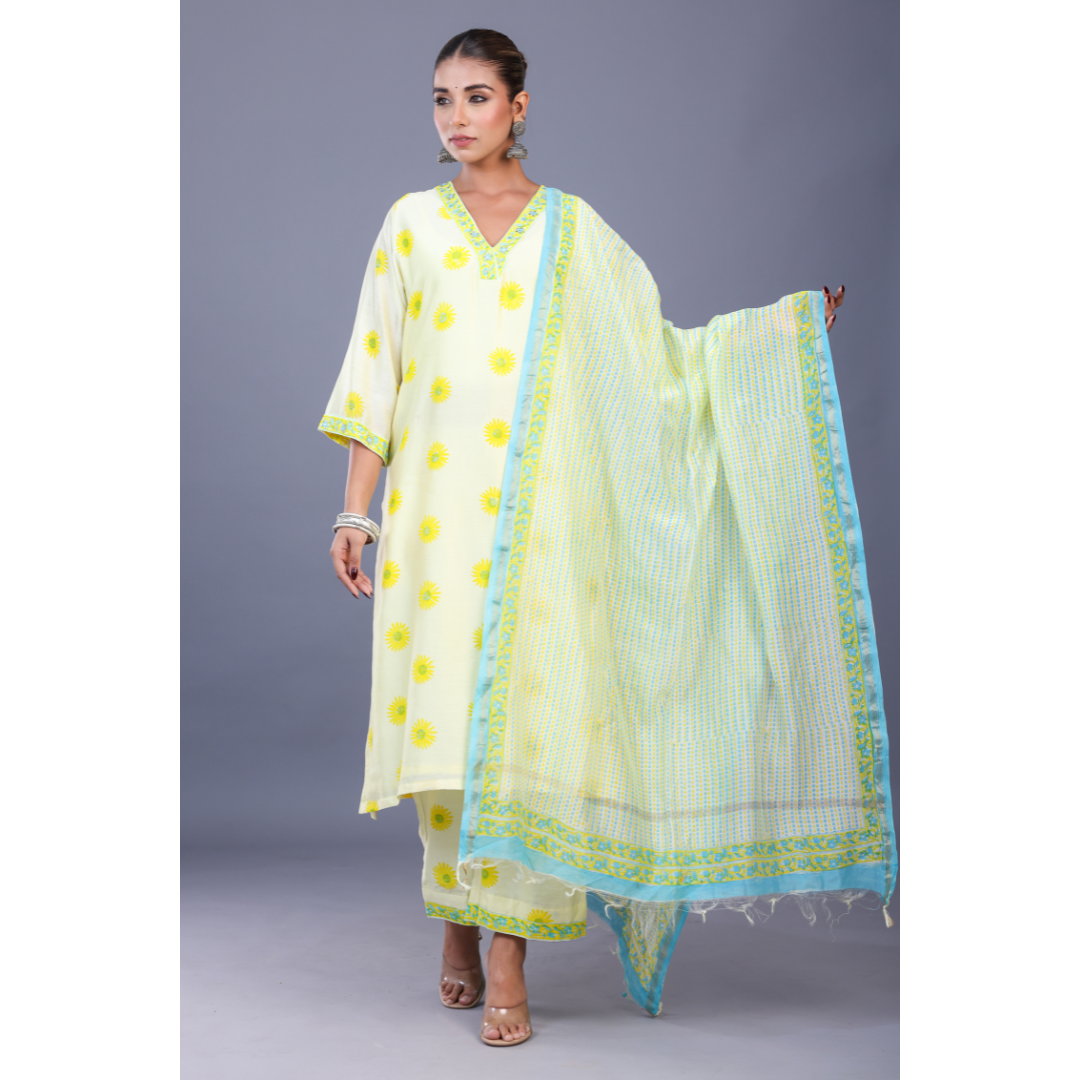 ''Surajmukhi'' Chanderi suit set with dupatta