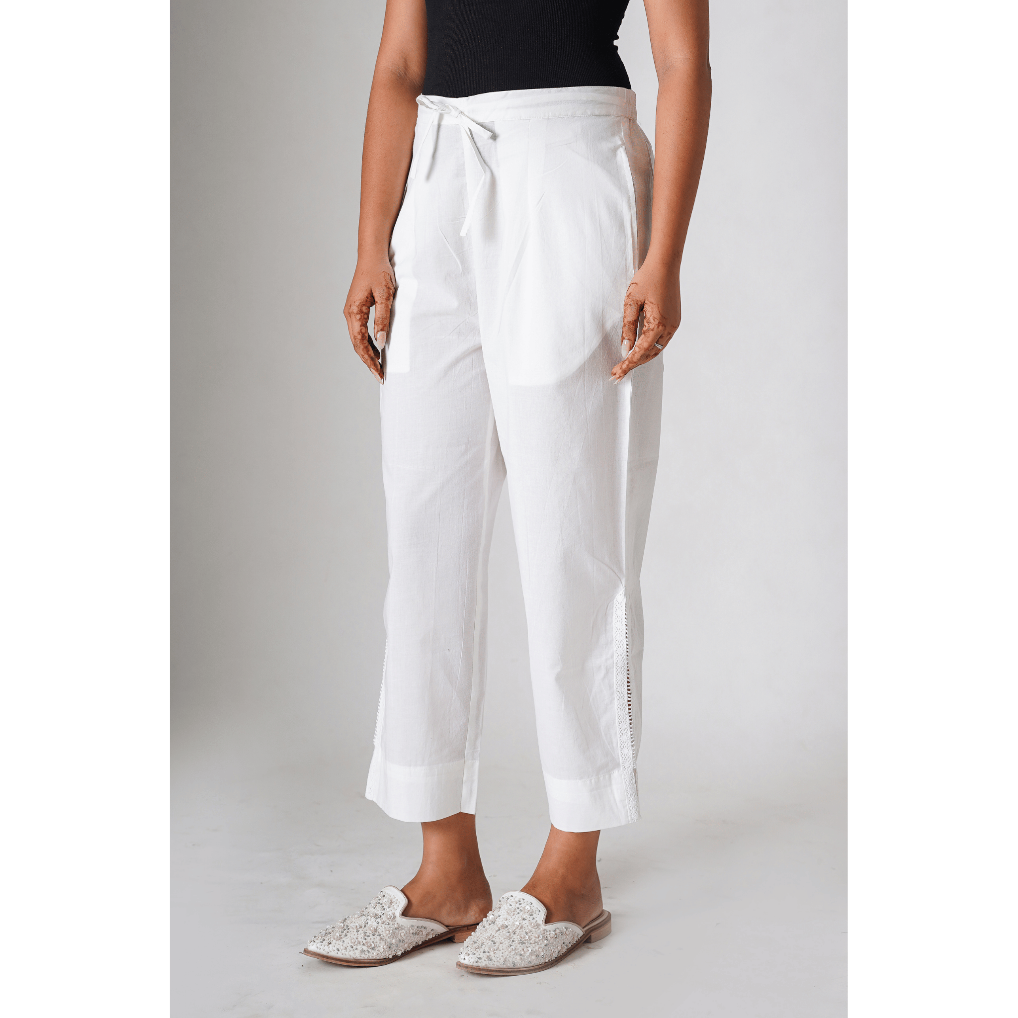 Hydrangea White Cotton Pants