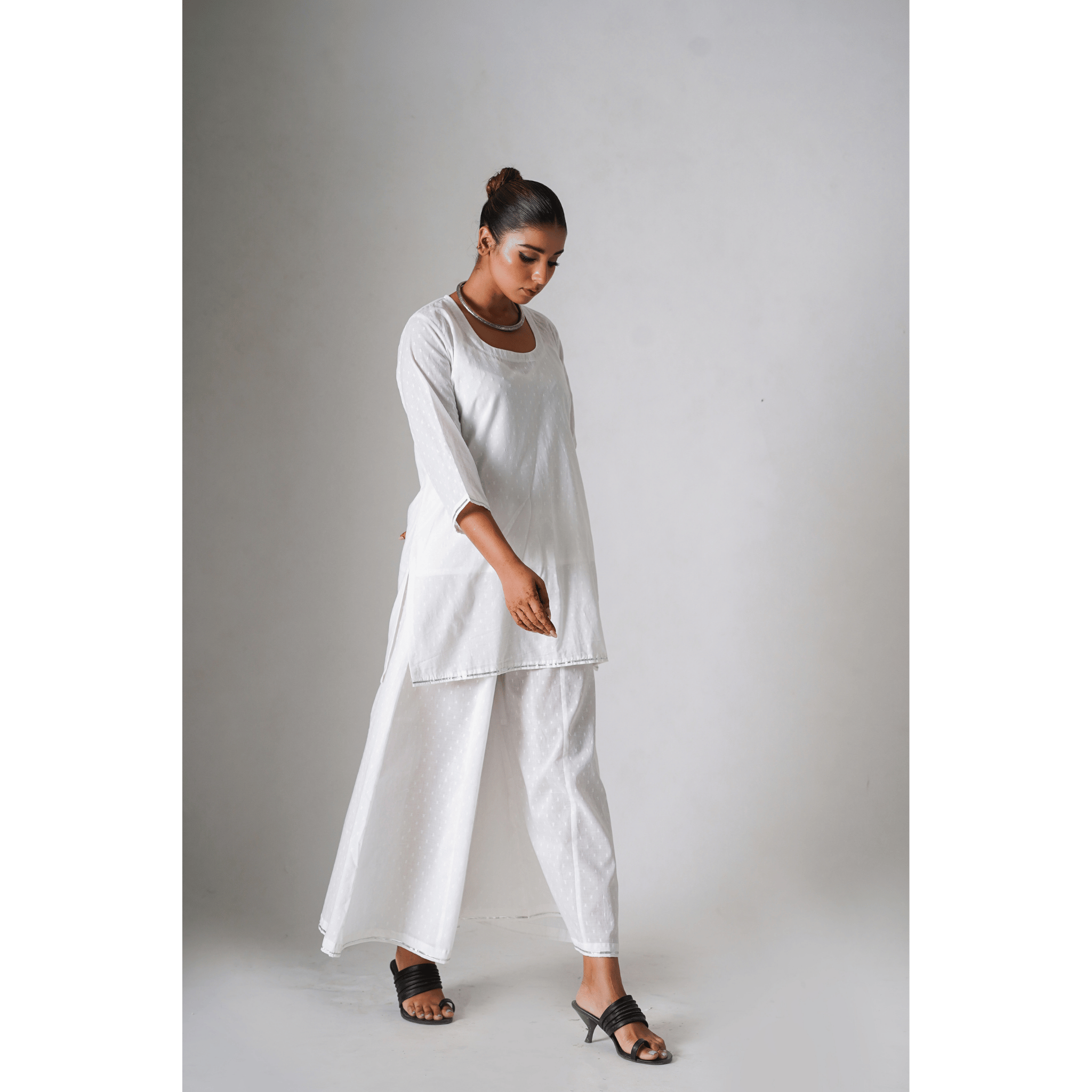 Summery White Doby Cotton Pallazo