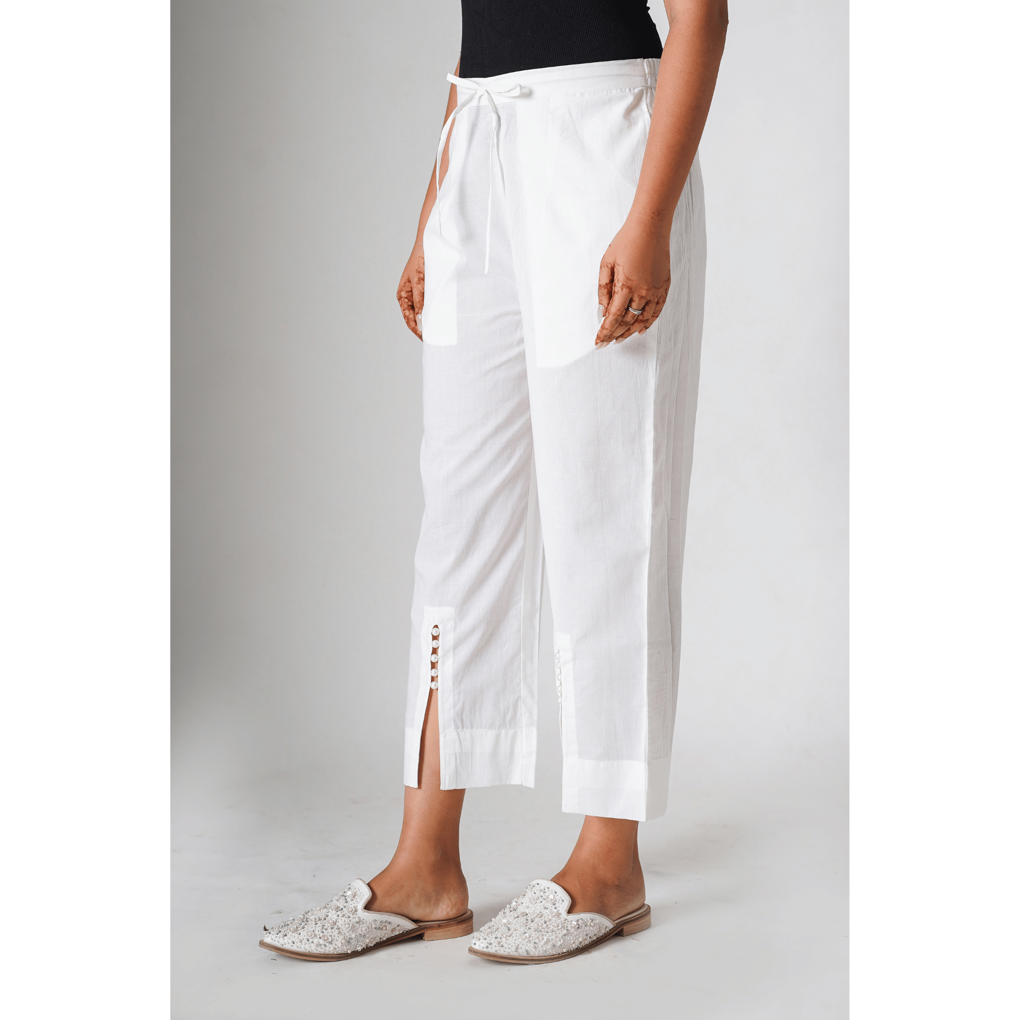 Oyster White Cotton Pants