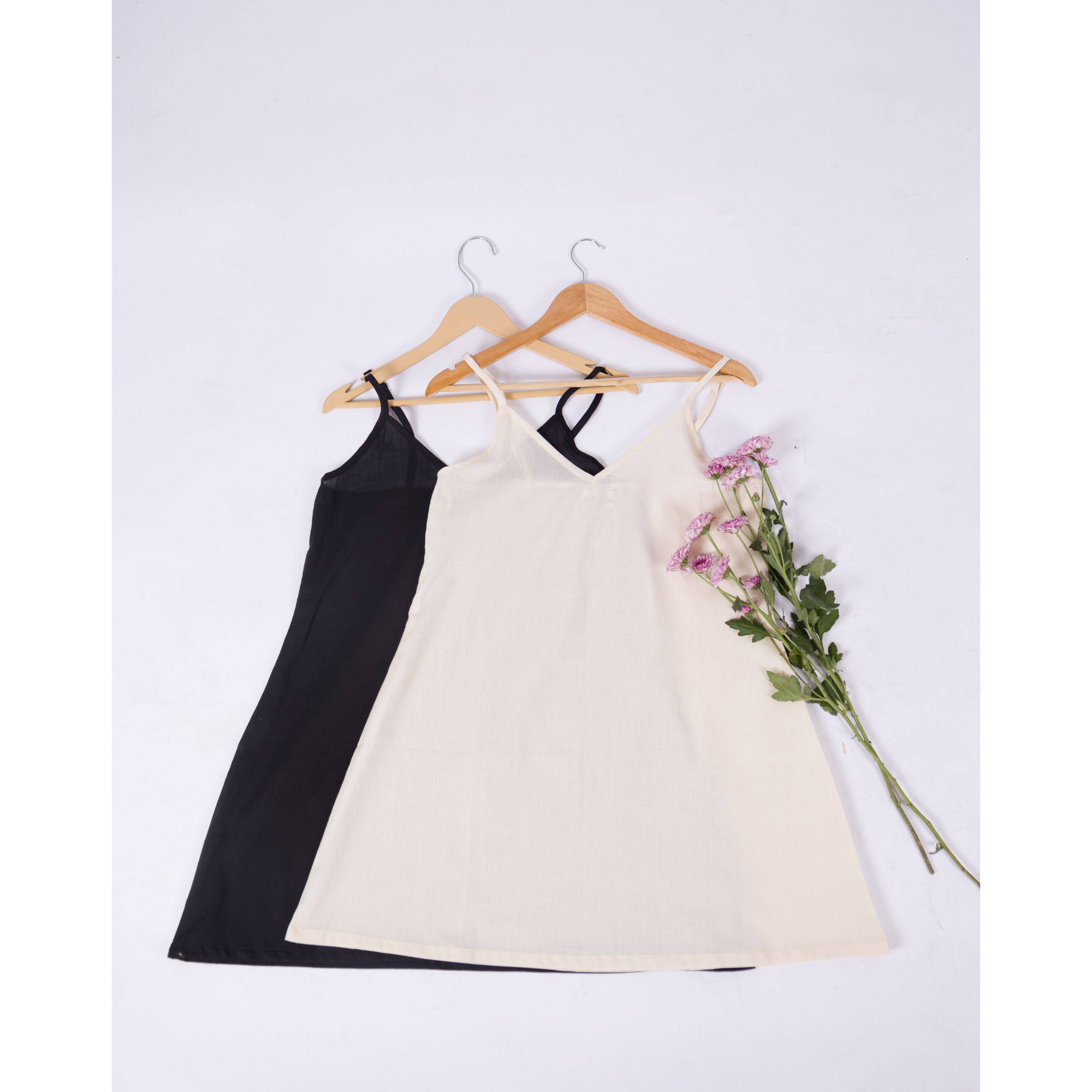 Combo offer- Set of 2 - A-Line Black & Ivory Skin Tone Cotton Slips for Dresses