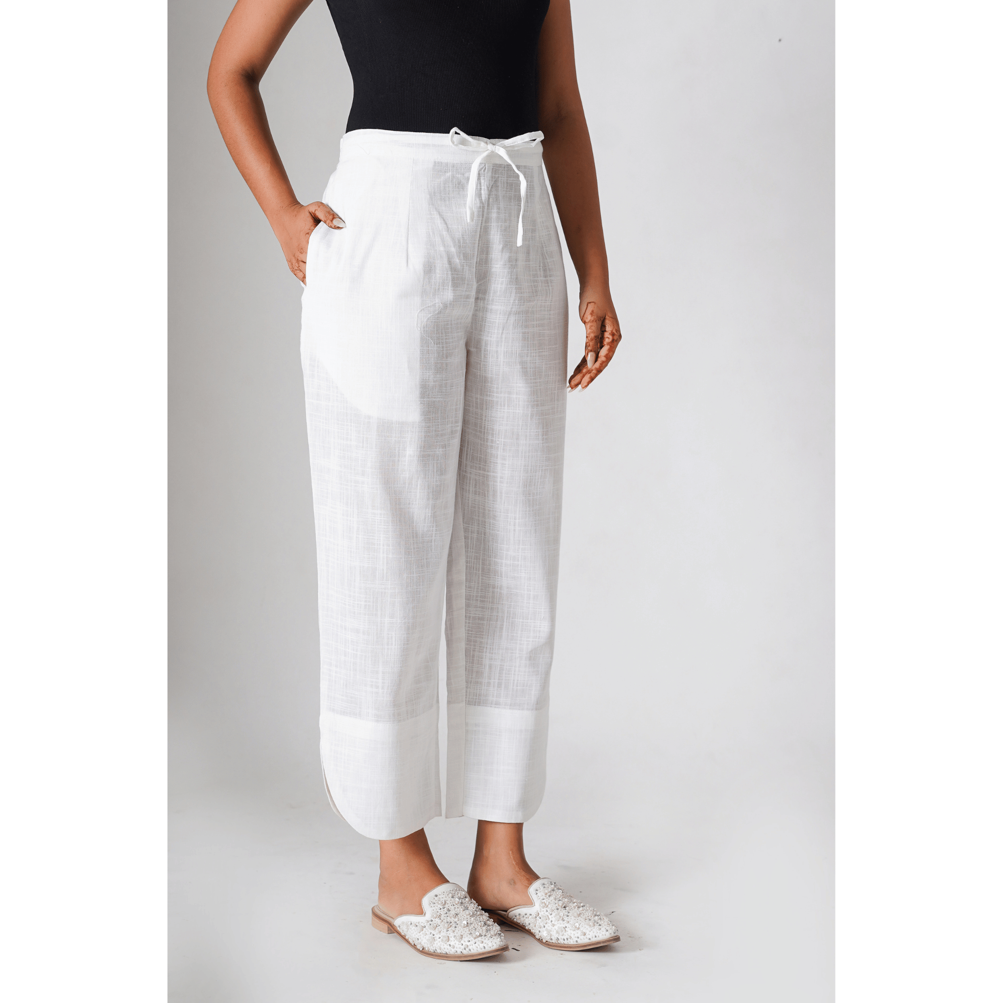 Jasmine White Cotton slub Pants