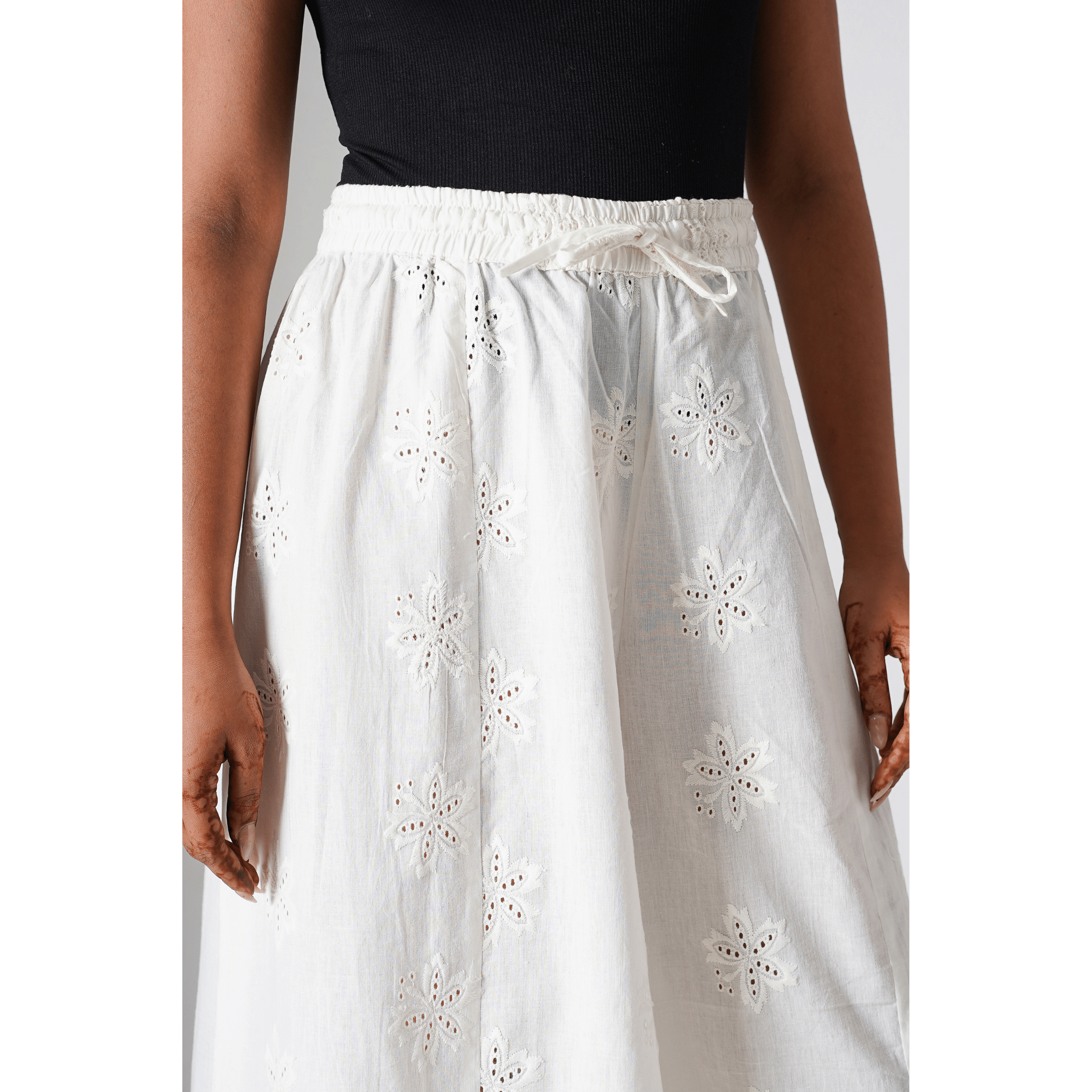 Carnations White Pallazo with hakoba embroidery