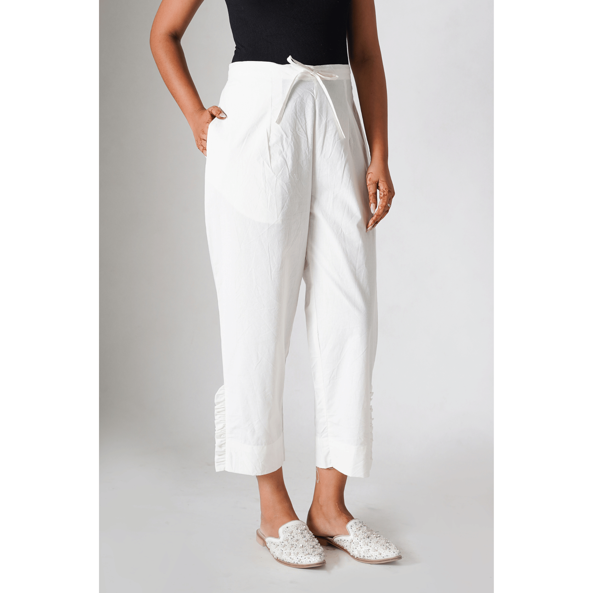 Cosmos White Cotton Pants