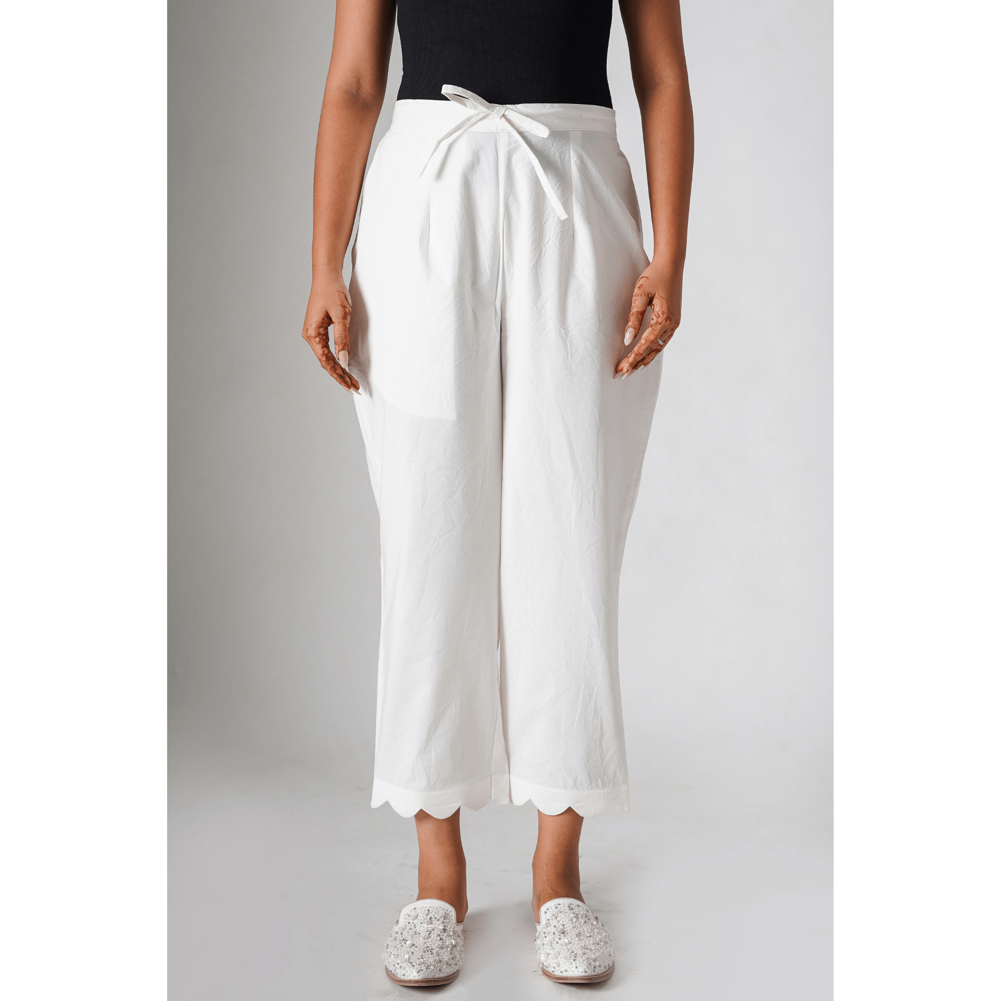 Snowflake White Cotton Pants