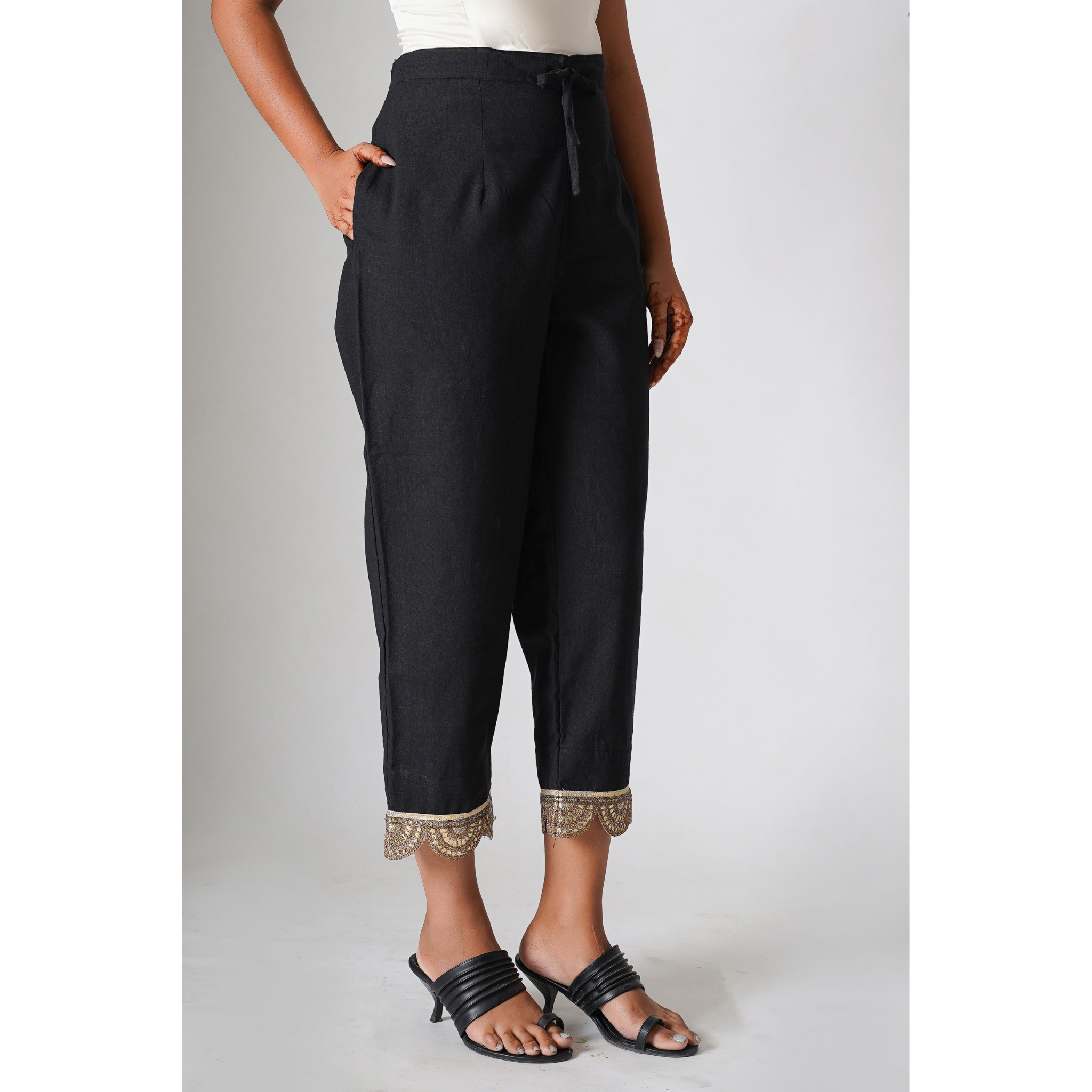 Brunette Black Cotton- Linen Pants