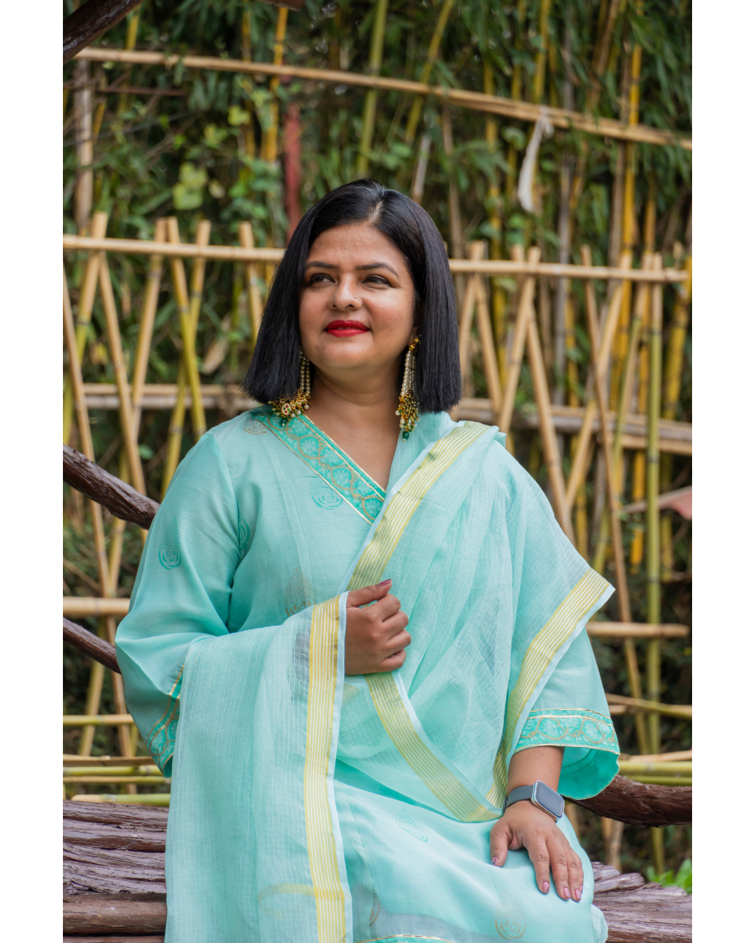 '' Sukoon'' Pastel Green Mul Chanderi suit set