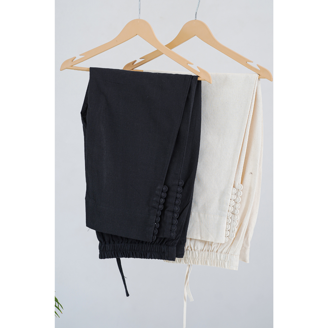 Combo of 2 Pants - Black & Beige- with potli buttons