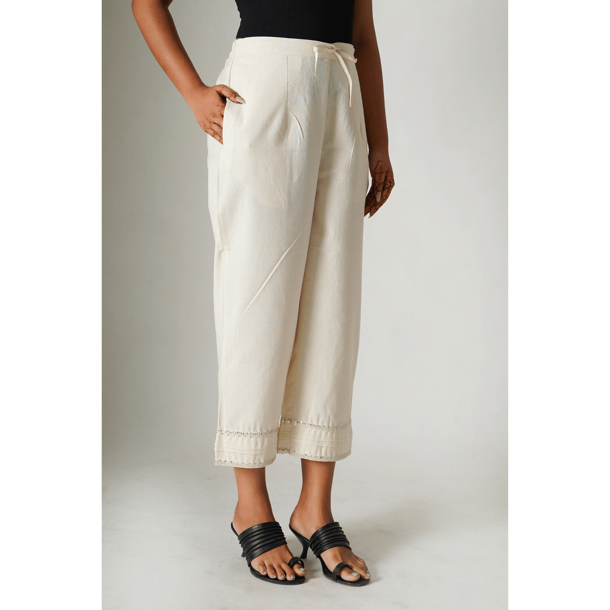 Chrysanthemum Cotton- Linen Beige Pants