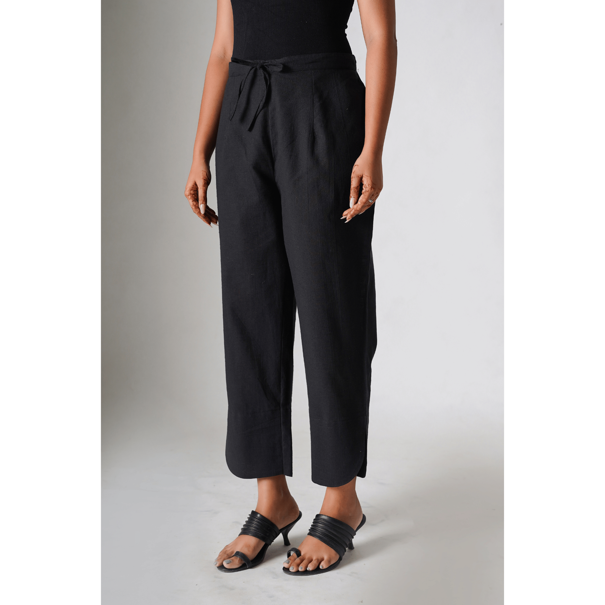 Mia Black Cotton- Linen Pants