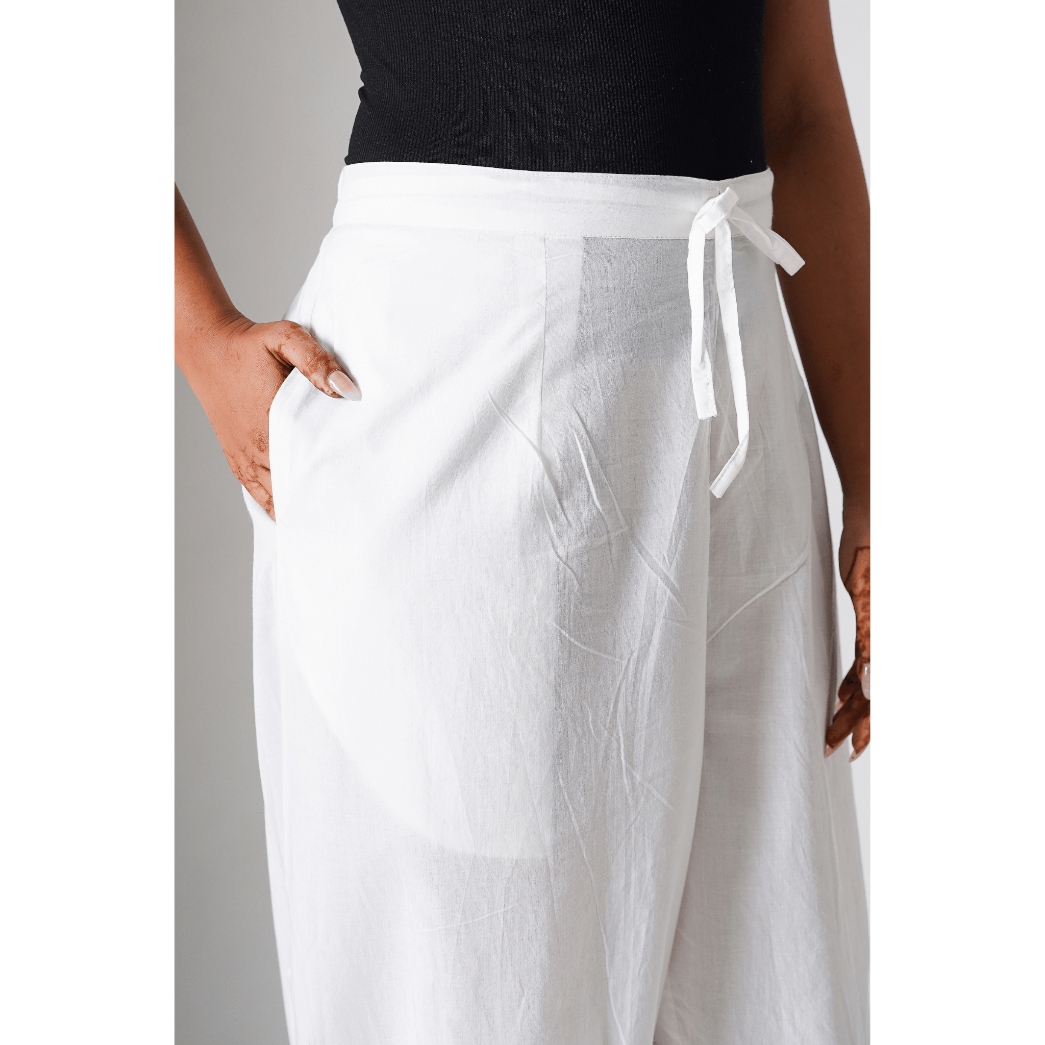 White Camellia Cotton Pants