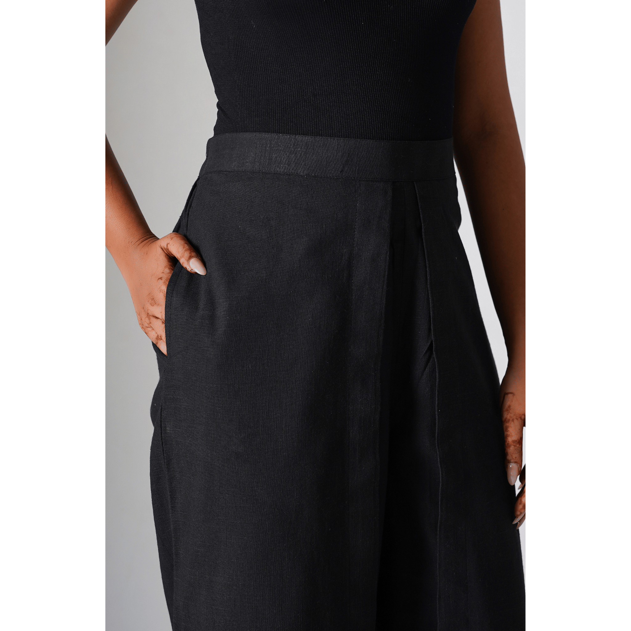 Victoria Black Cotton Linen pants