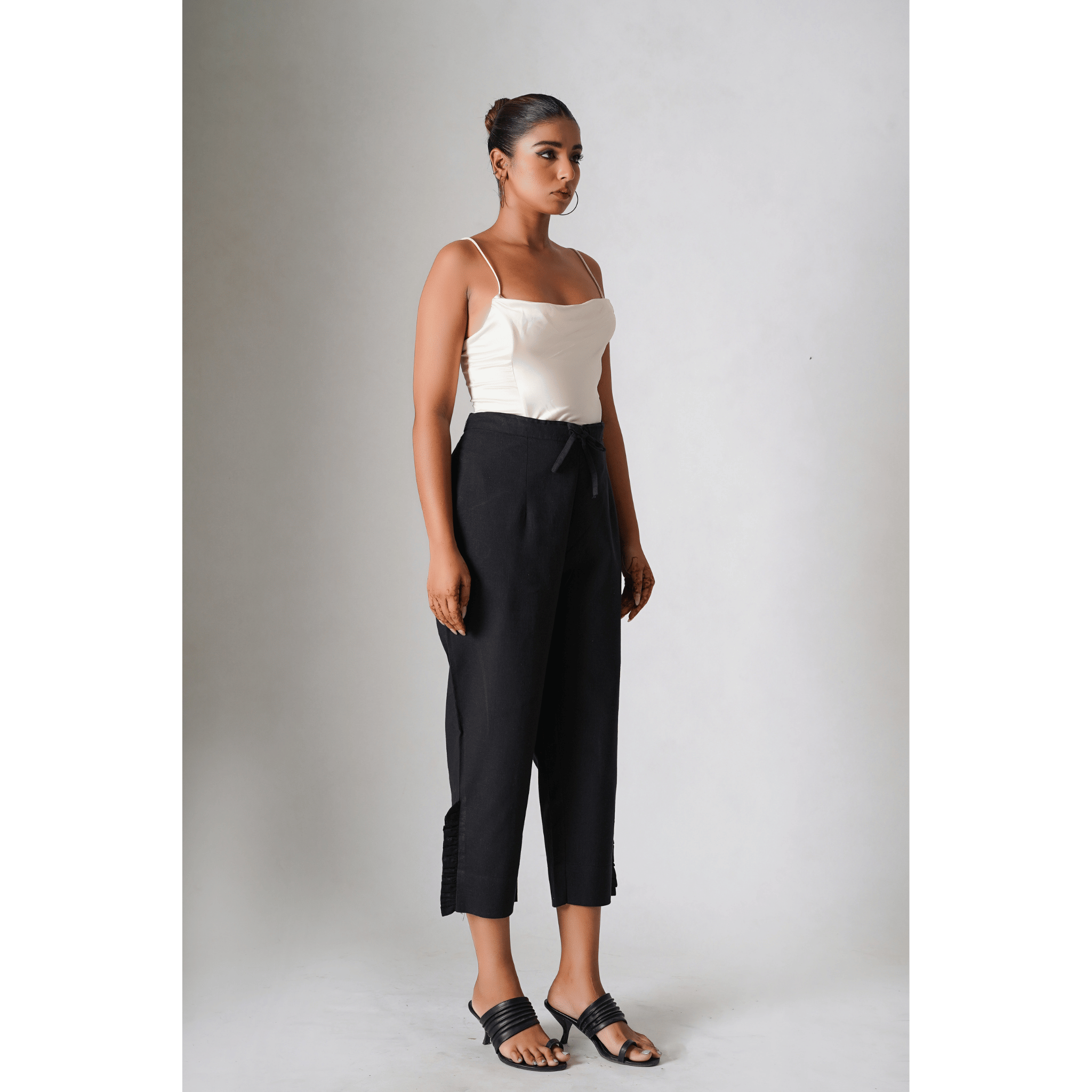 Rain Forest Black Cotton- Linen Pants
