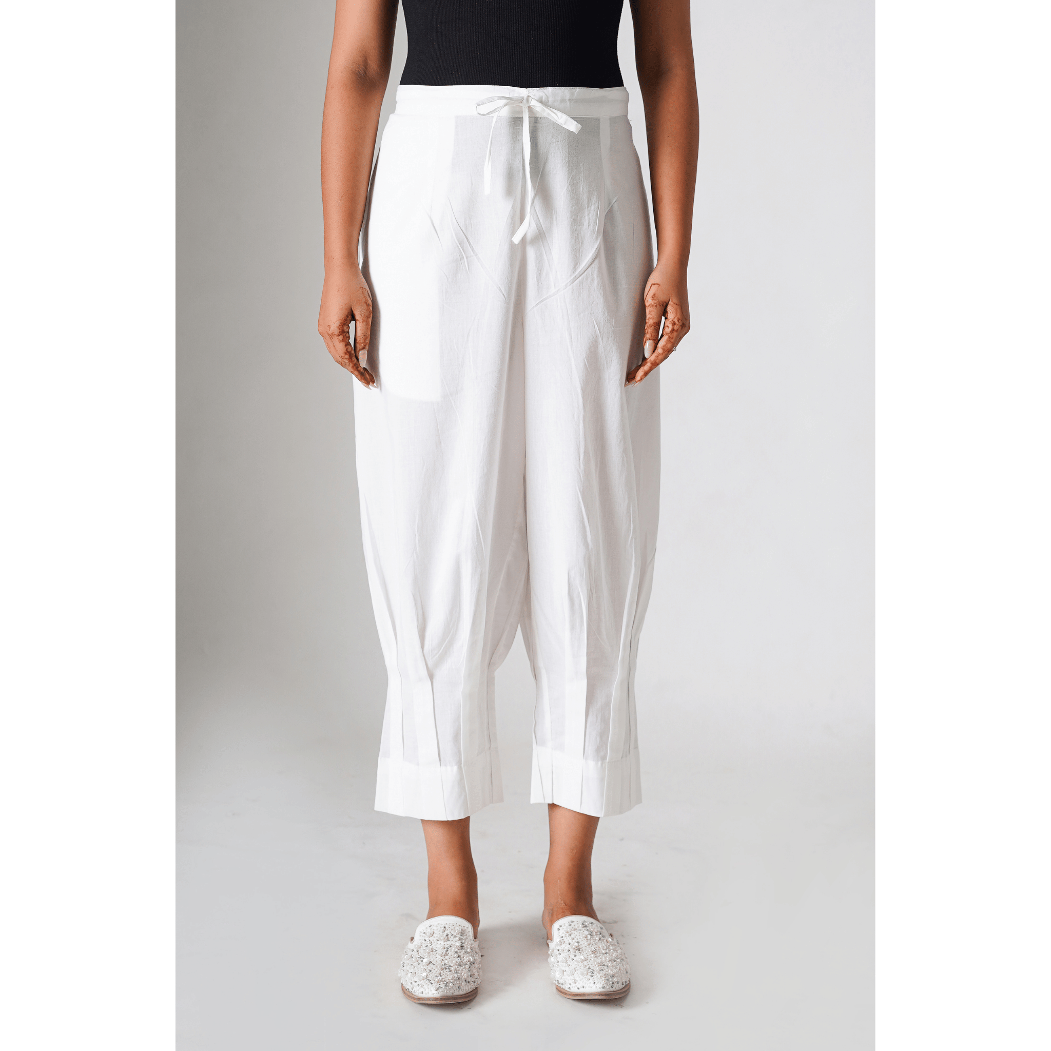 White Camellia Cotton Pants
