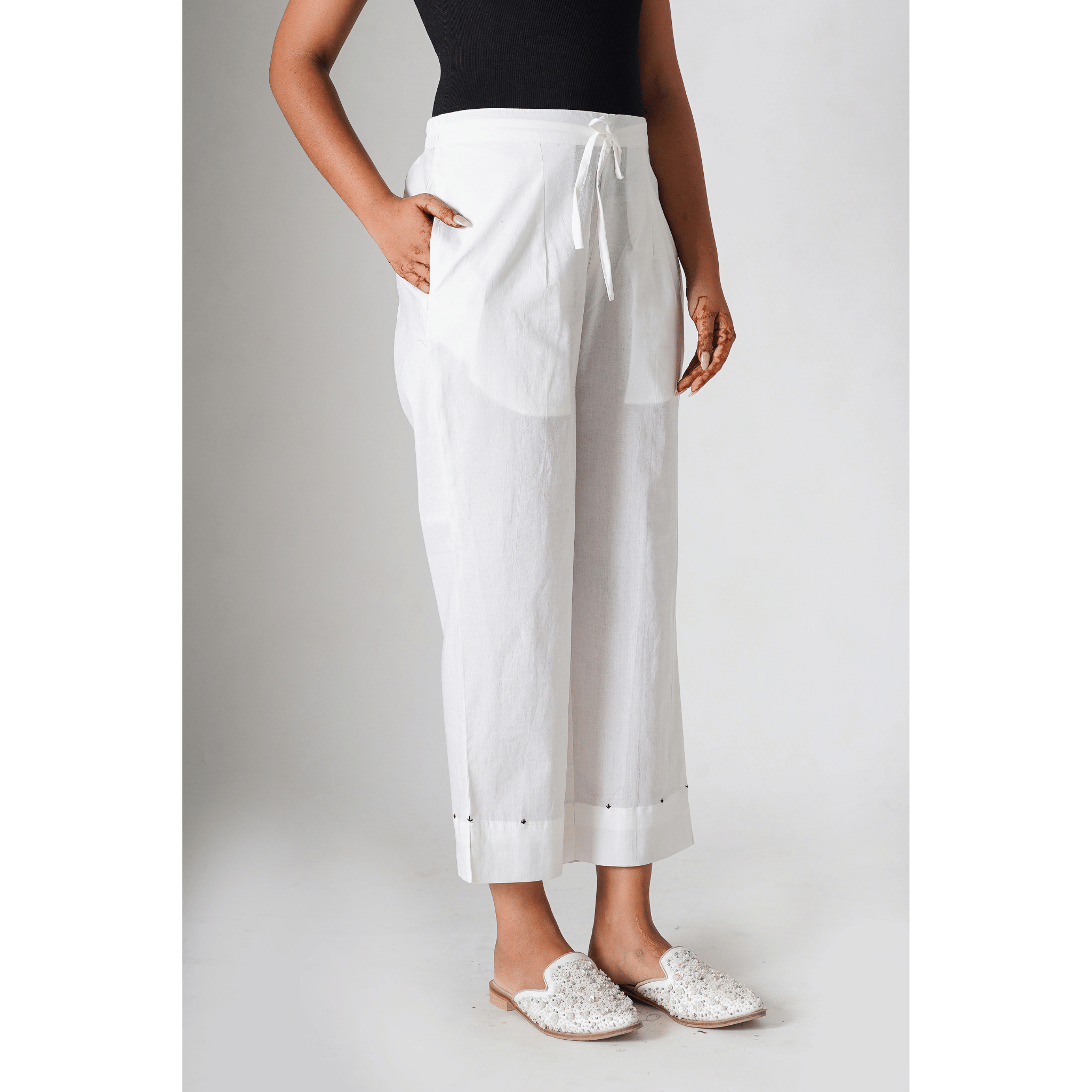 Arabis White Cotton Pants