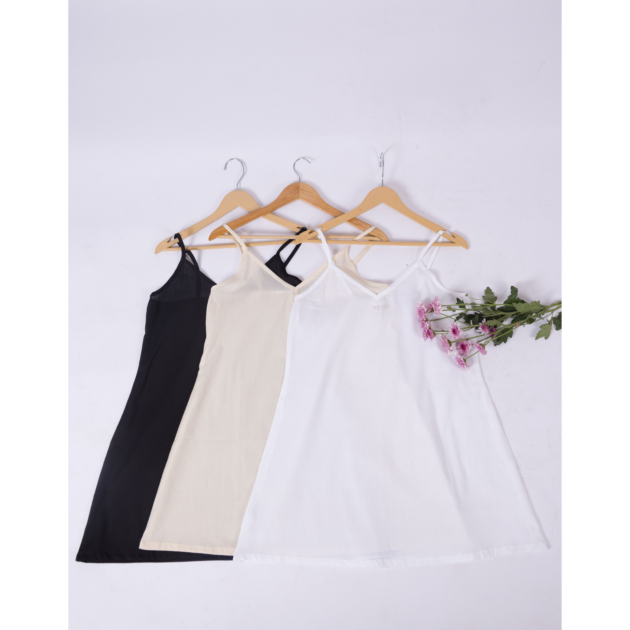 Combo offer- Set of 3- A-Line Black, Ivory Skin Tone & White Cotton Slips for Dresses