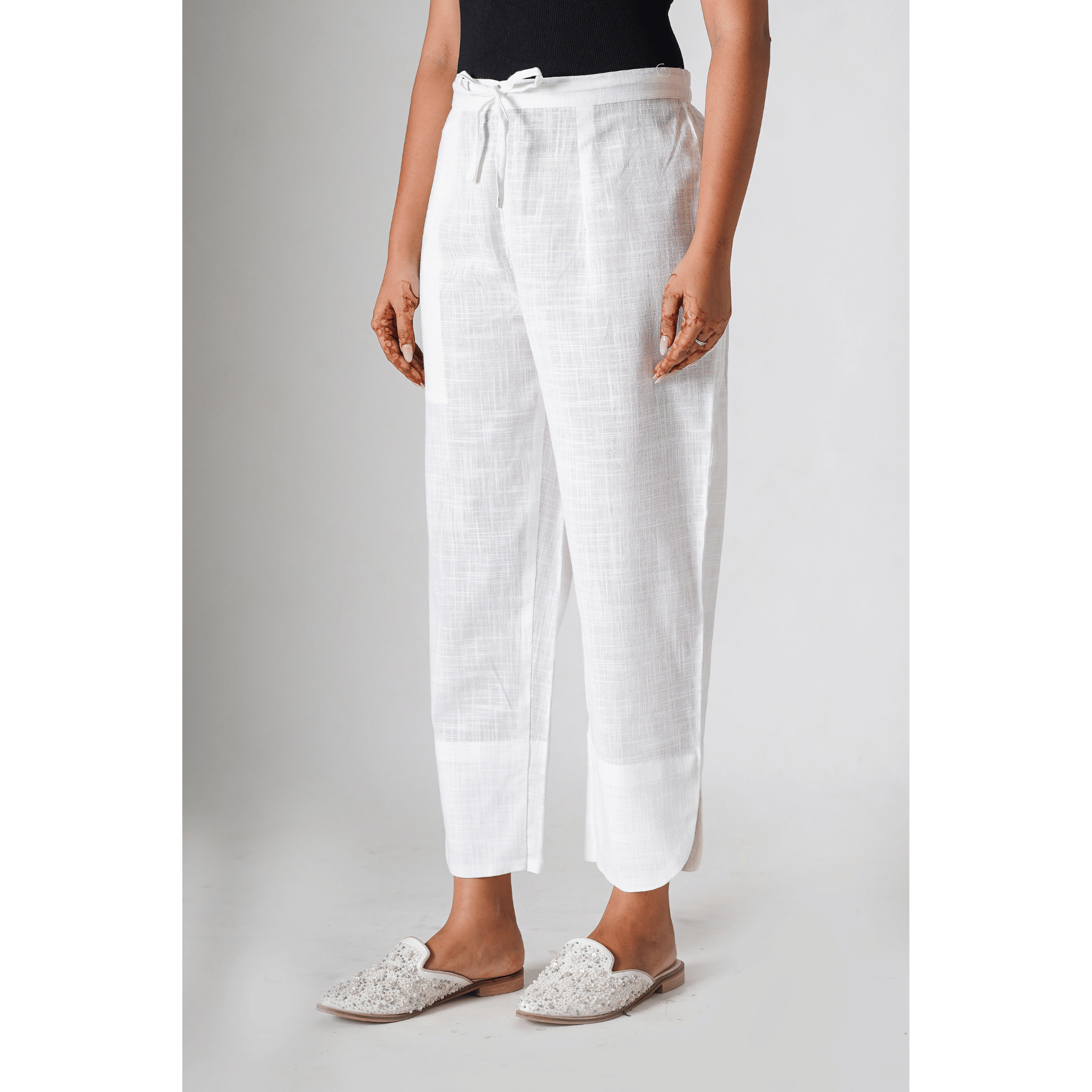 Jasmine White Cotton slub Pants