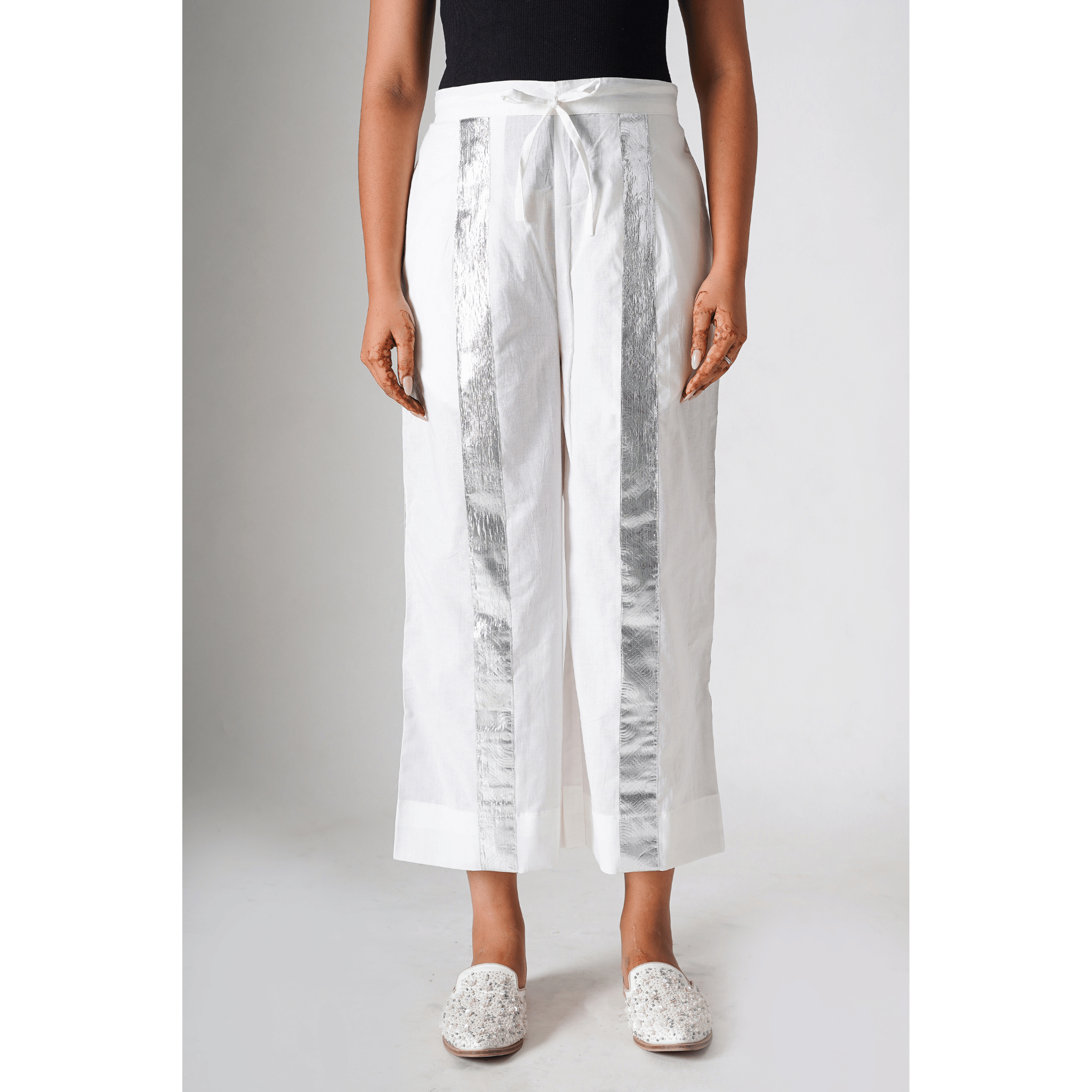 Luminous White Cotton Gota Pants