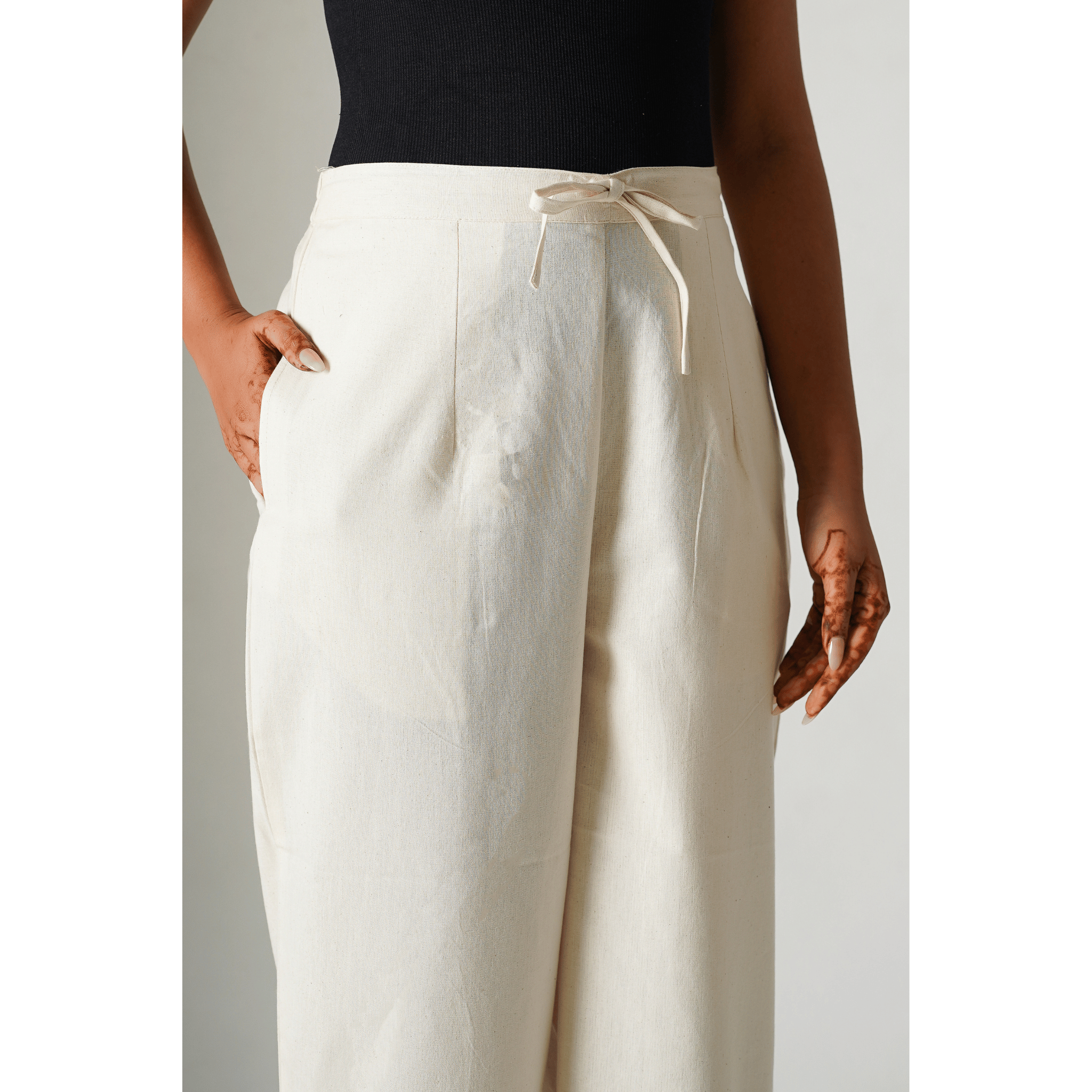 Chrysanthemum Cotton- Linen Beige Pants