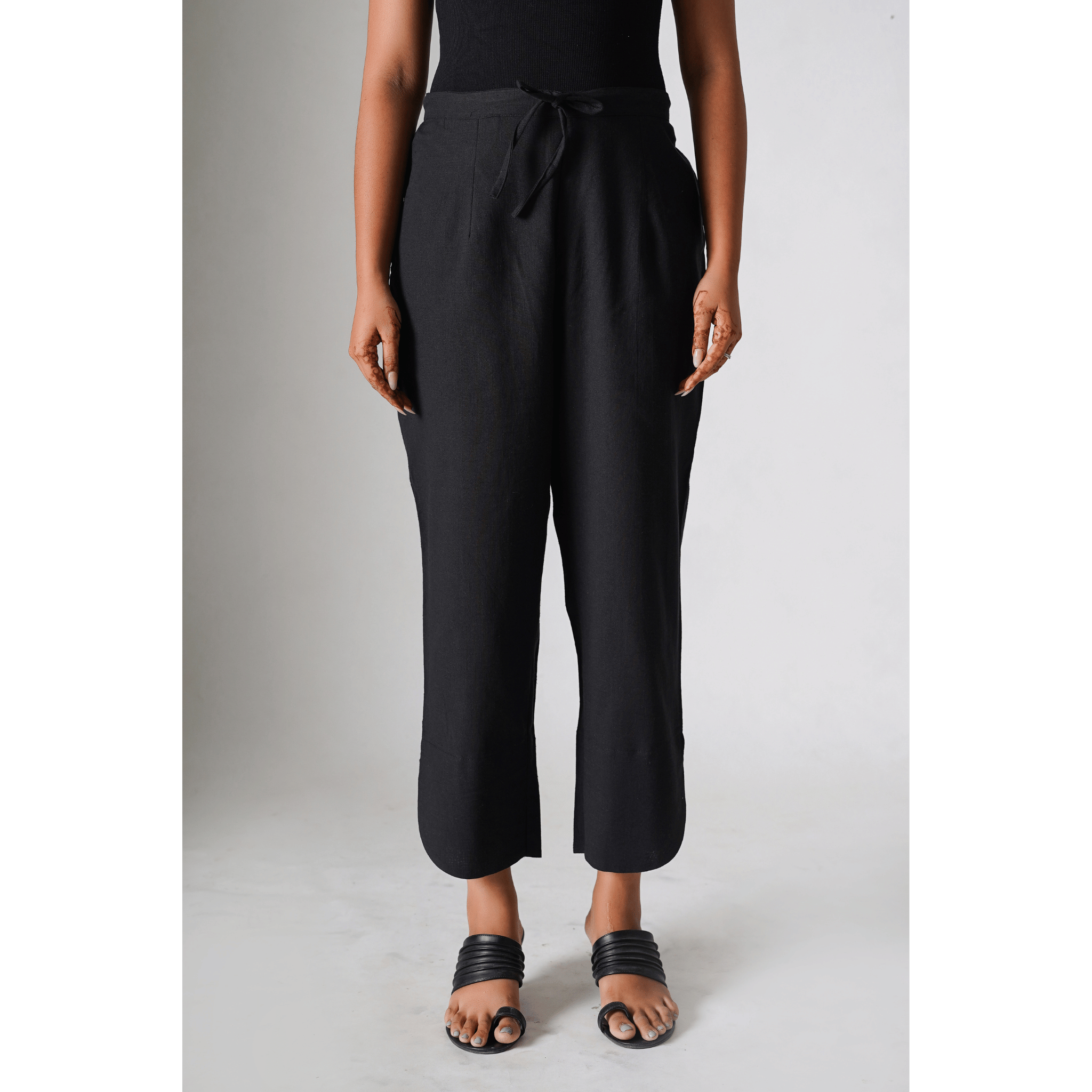 Mia Black Cotton- Linen Pants