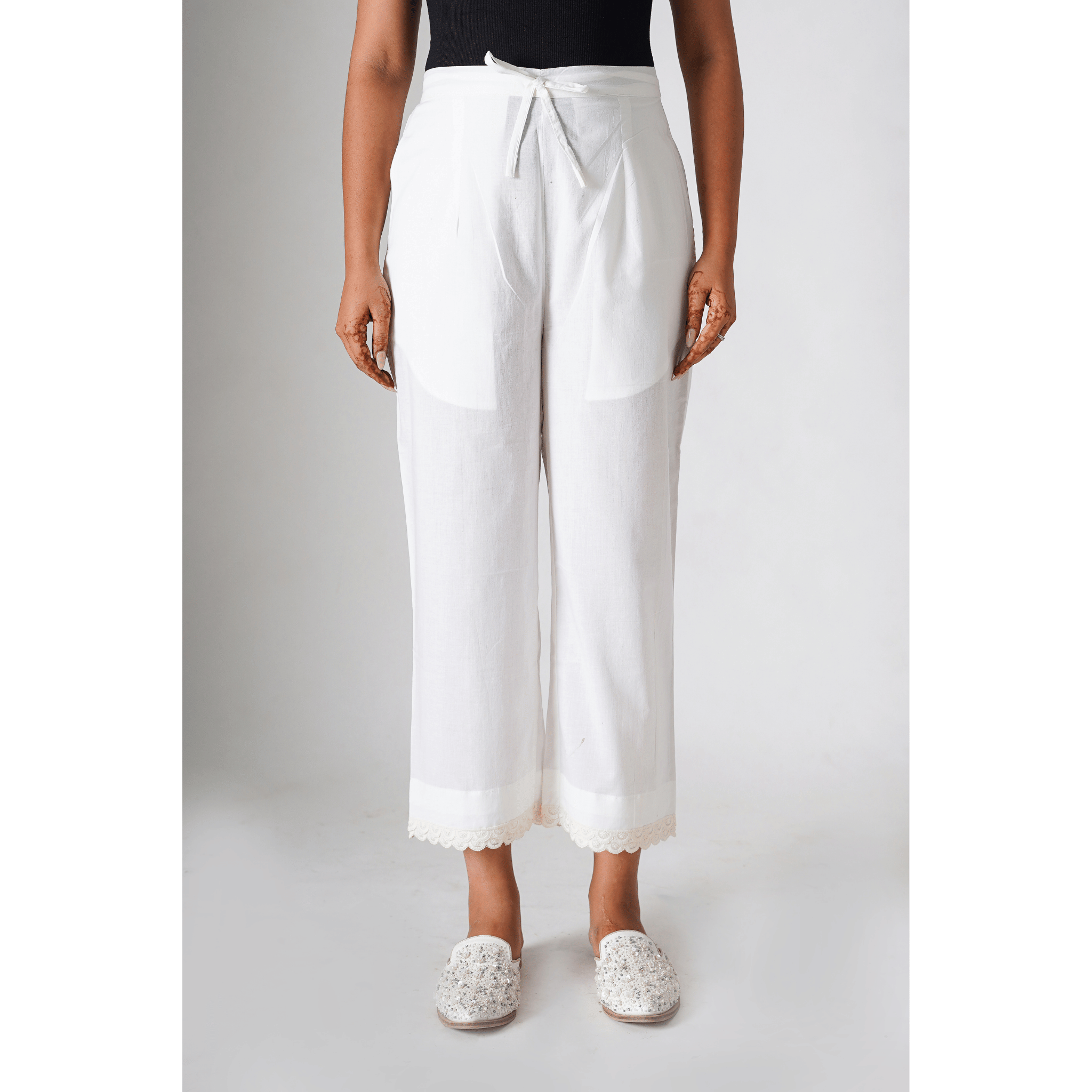 Petunias White Cotton Pants