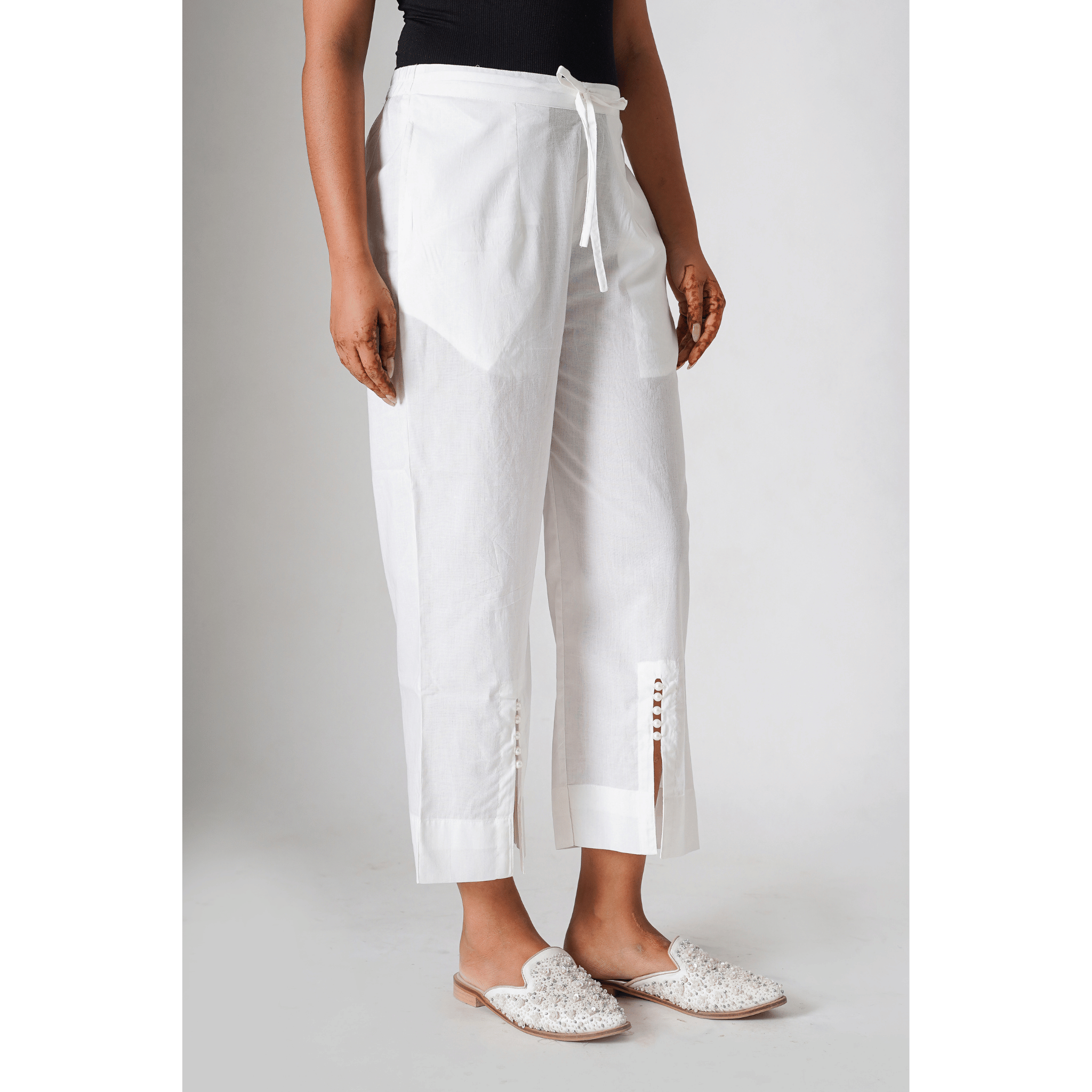 Oyster White Cotton Pants