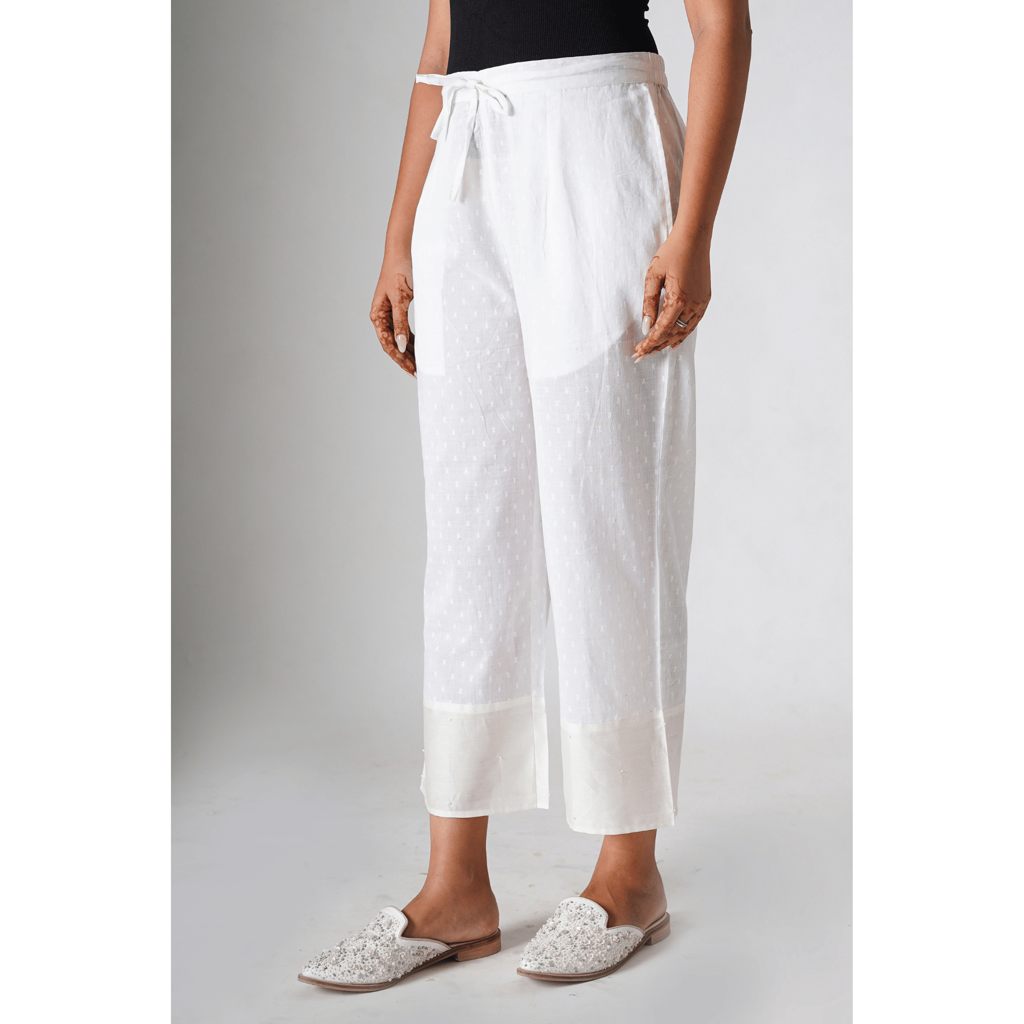 Frida White Doby Cotton Pants
