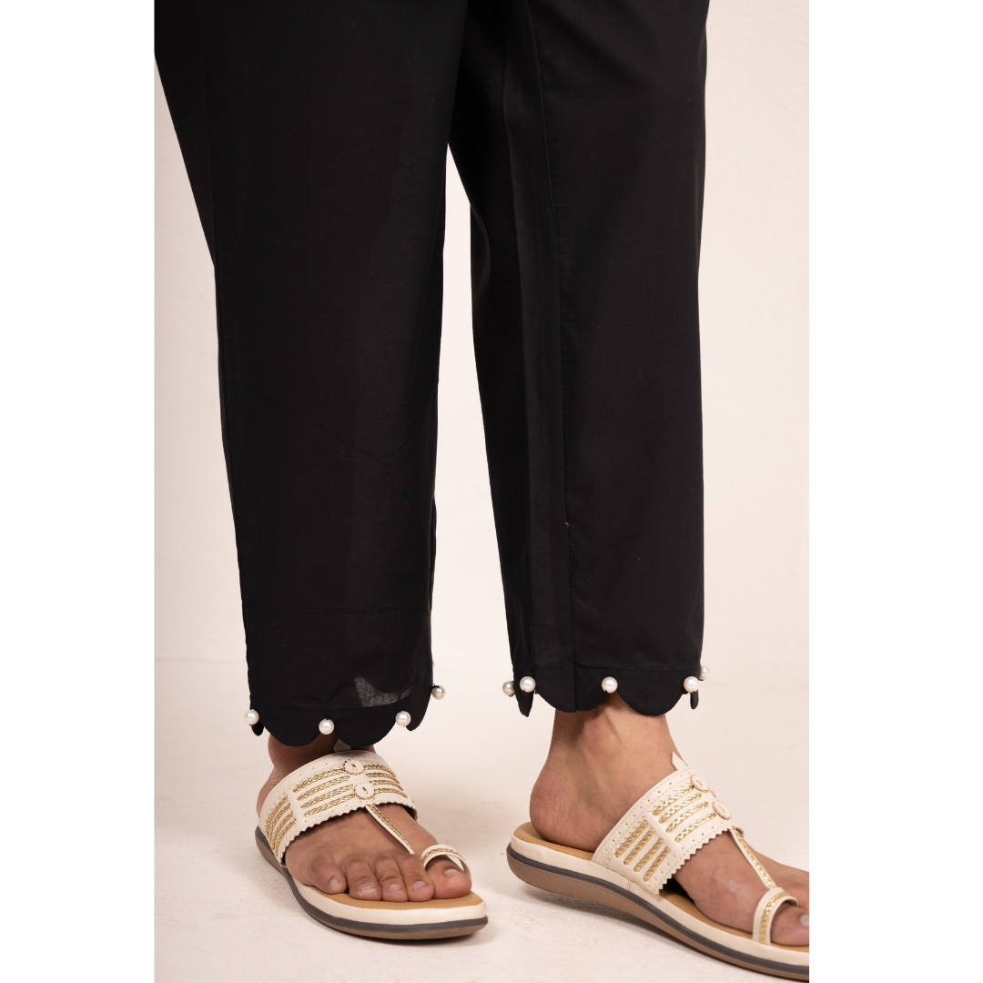 " Siyah " Black Cotton Scalloped Pants