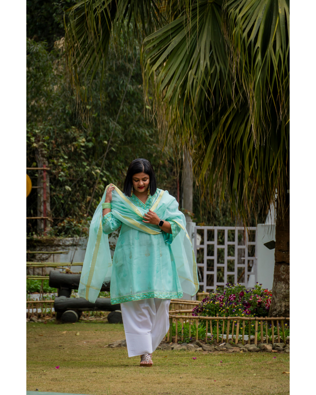 '' Sukoon'' Pastel Green Mul Chanderi suit set