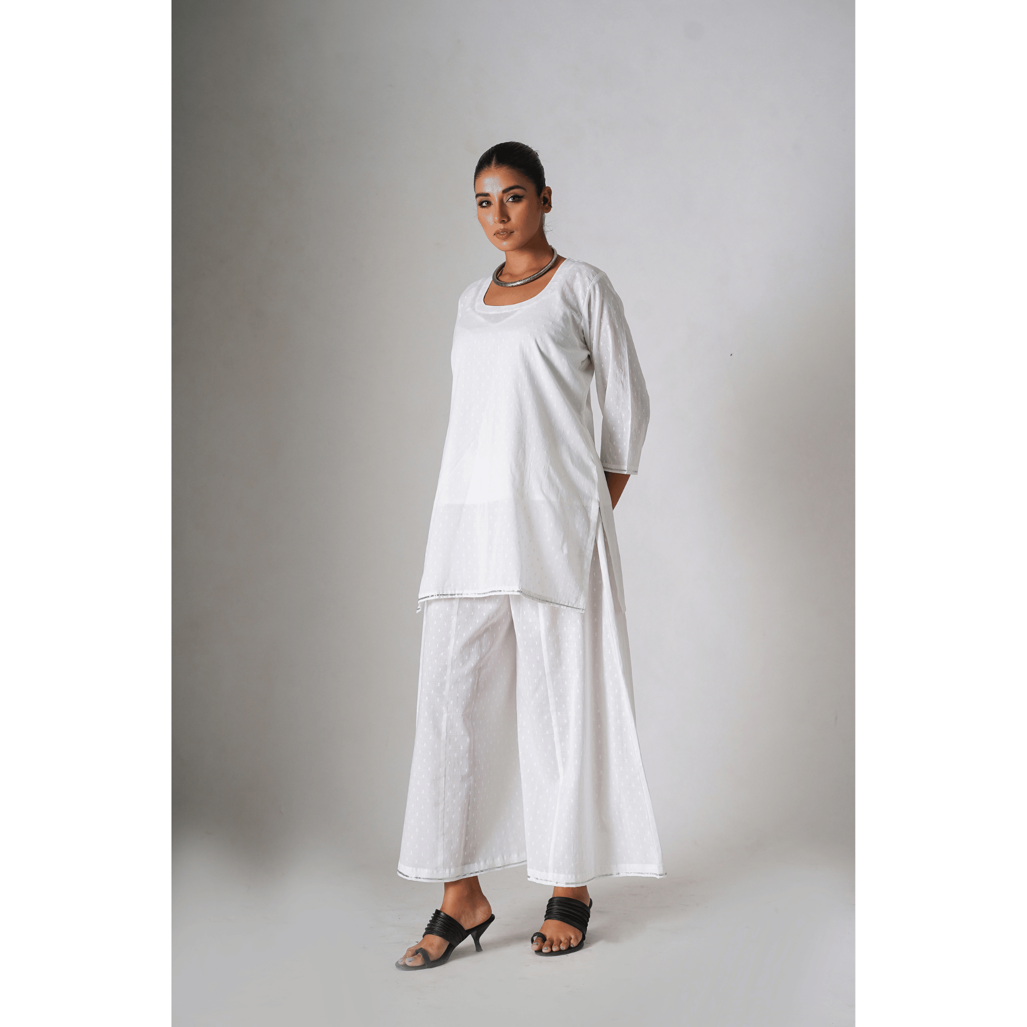Summery White Doby Cotton Pallazo