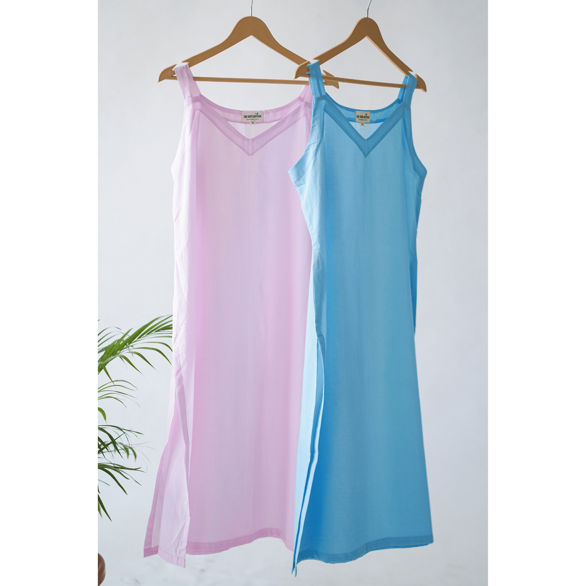 Combo offer - Pink and Sky Blue- V NECK  Cotton Slips