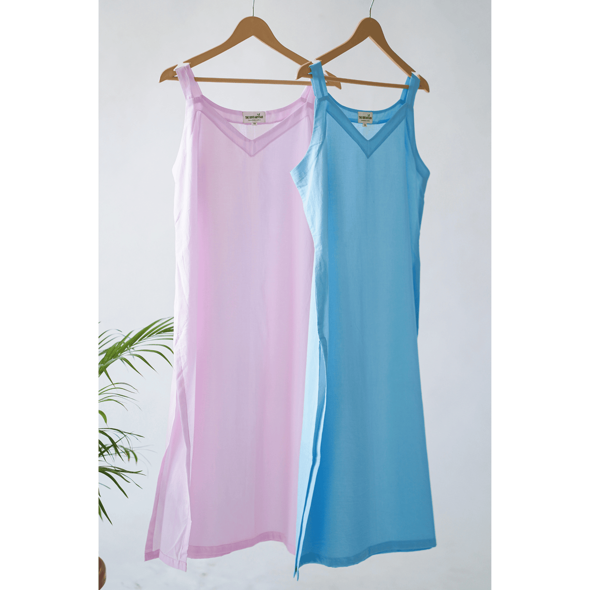 Combo offer - Pink and Sky Blue  Cotton Slips