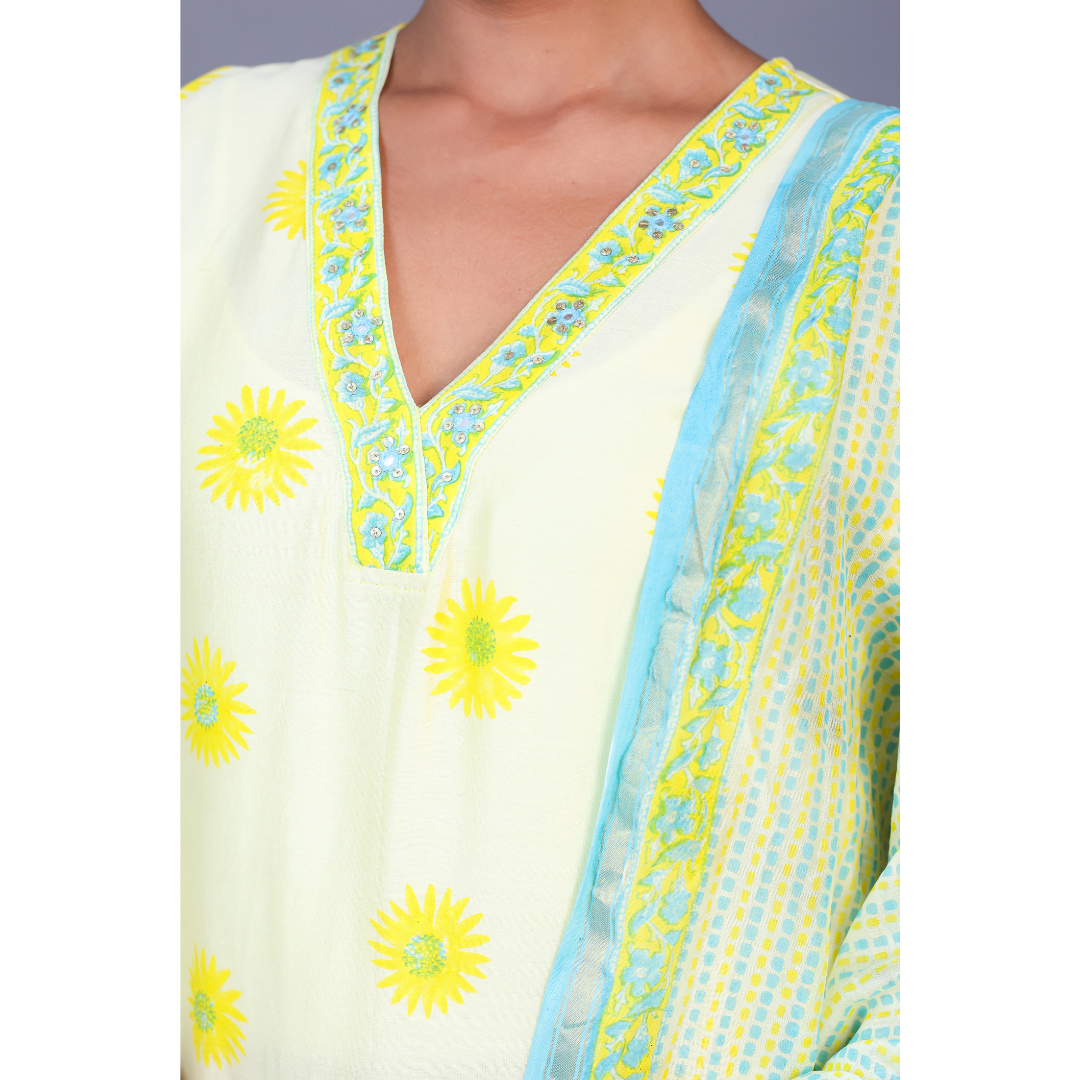 ''Surajmukhi'' Chanderi suit set with dupatta