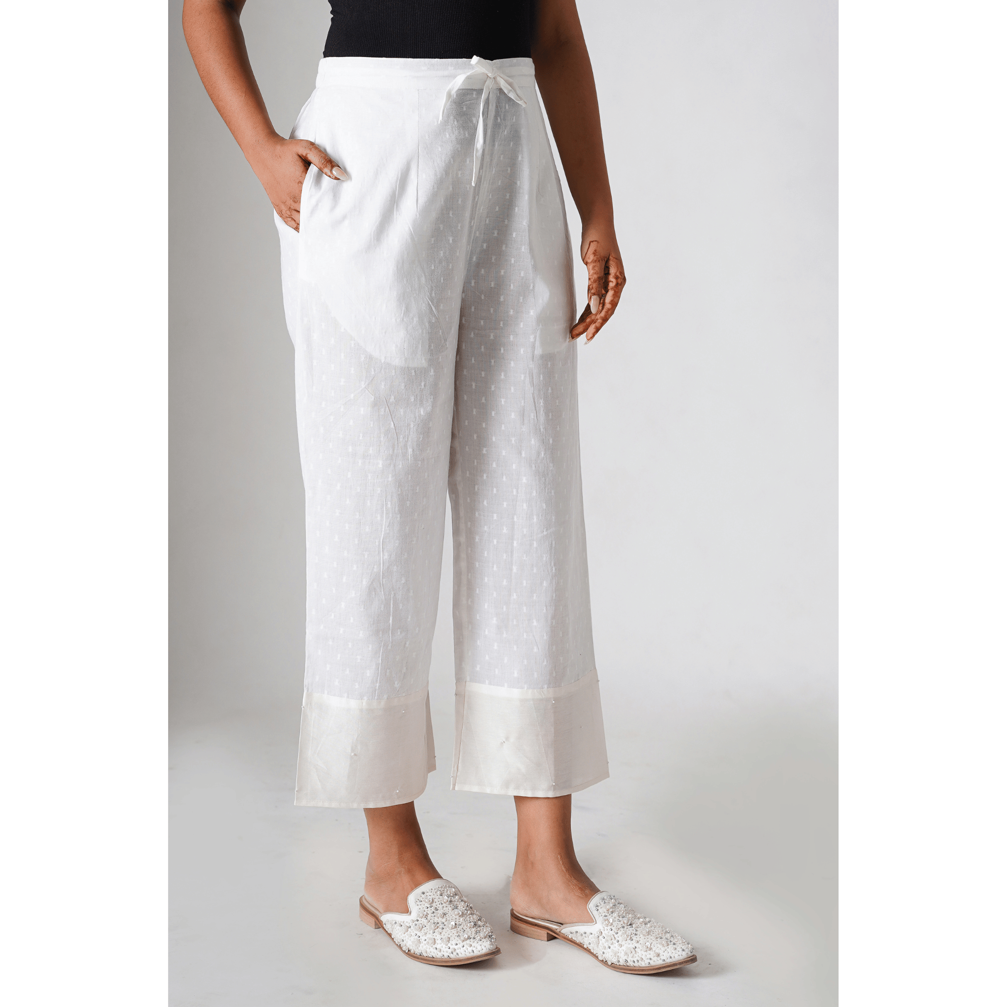 Frida White Doby Cotton Pants