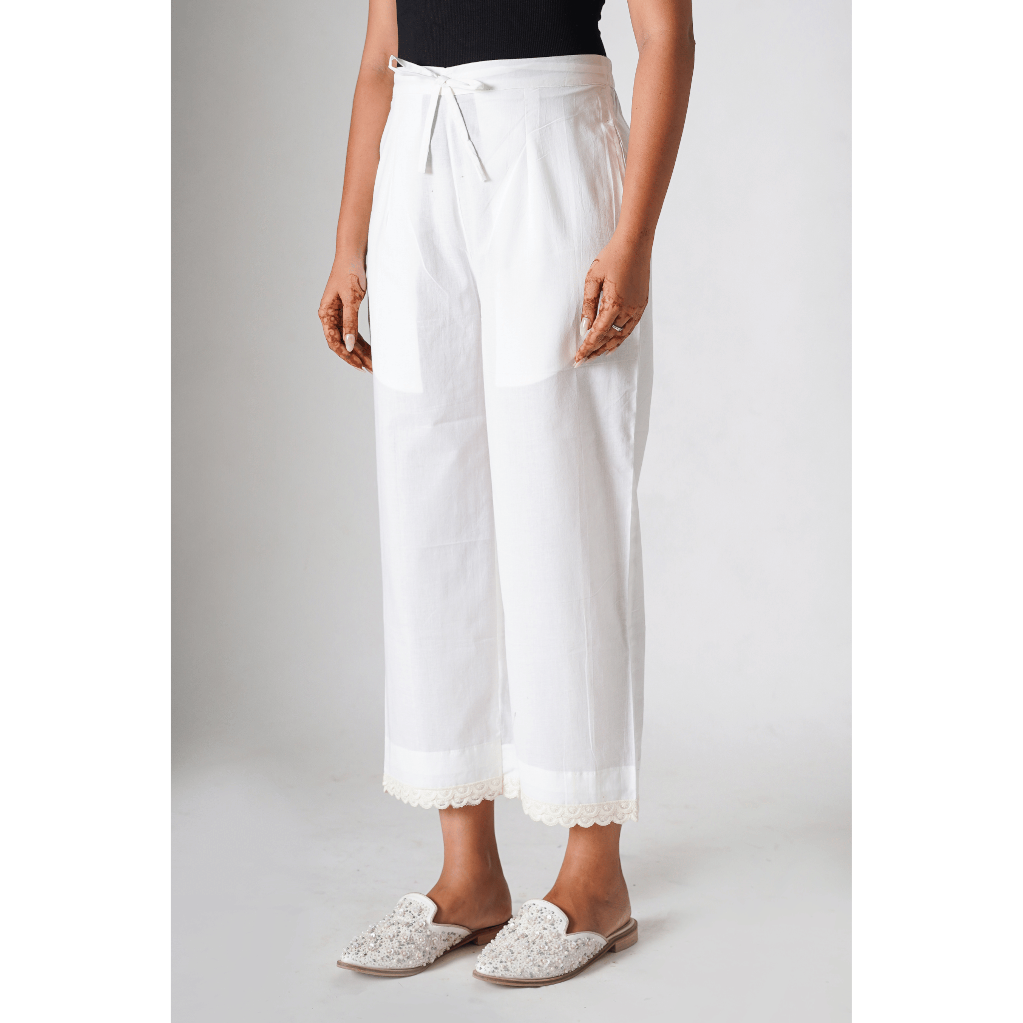 Petunias White Cotton Pants