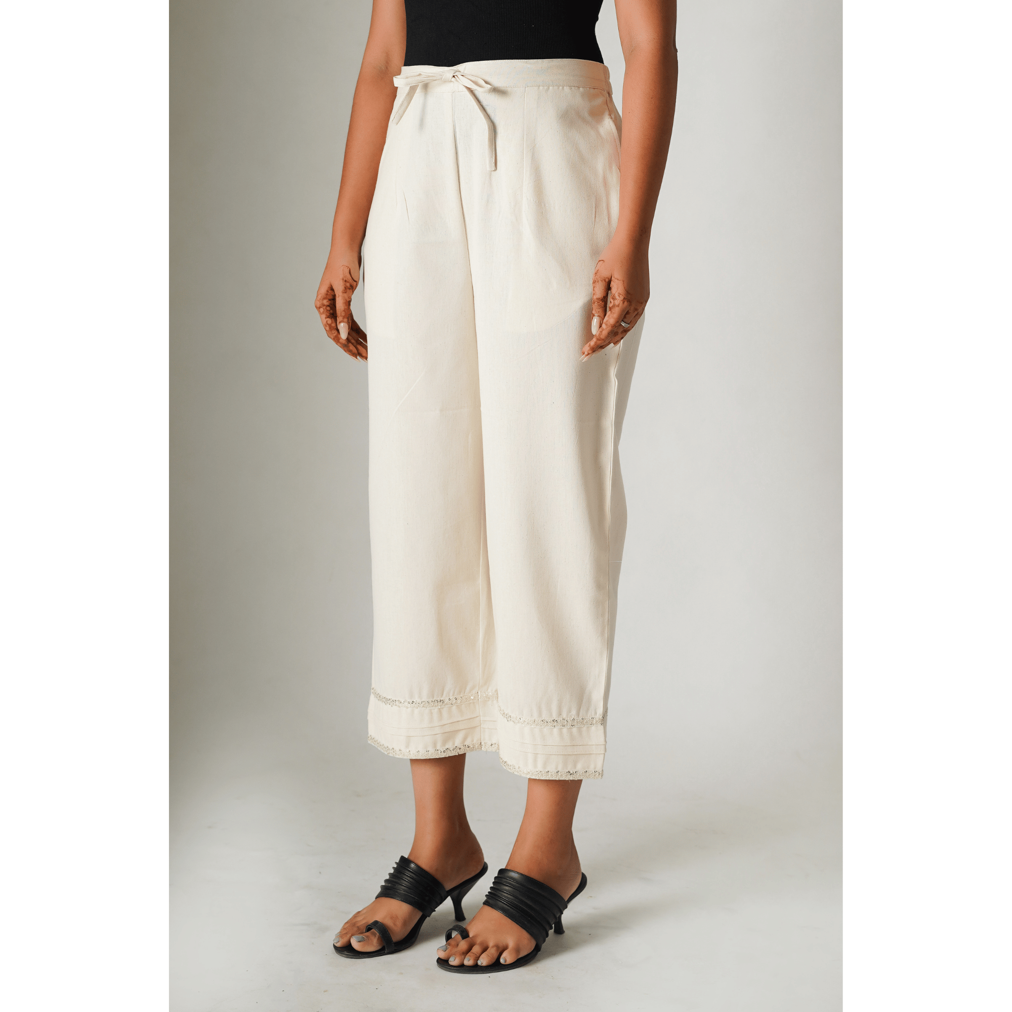 Chrysanthemum Cotton- Linen Beige Pants