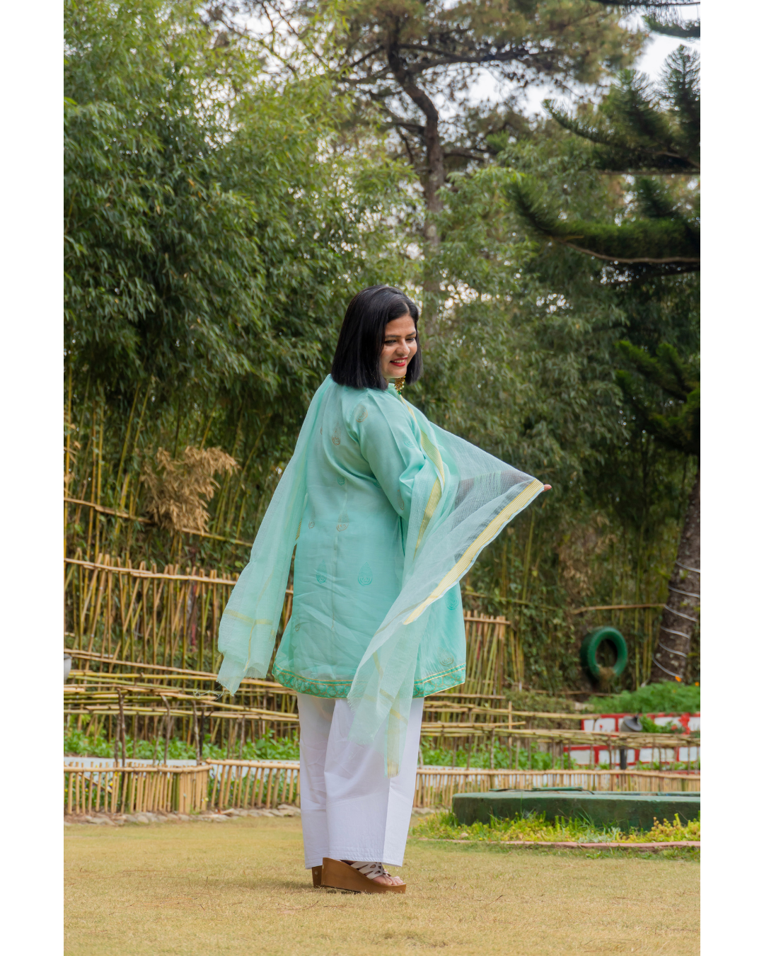 '' Sukoon'' Pastel Green Mul Chanderi suit set