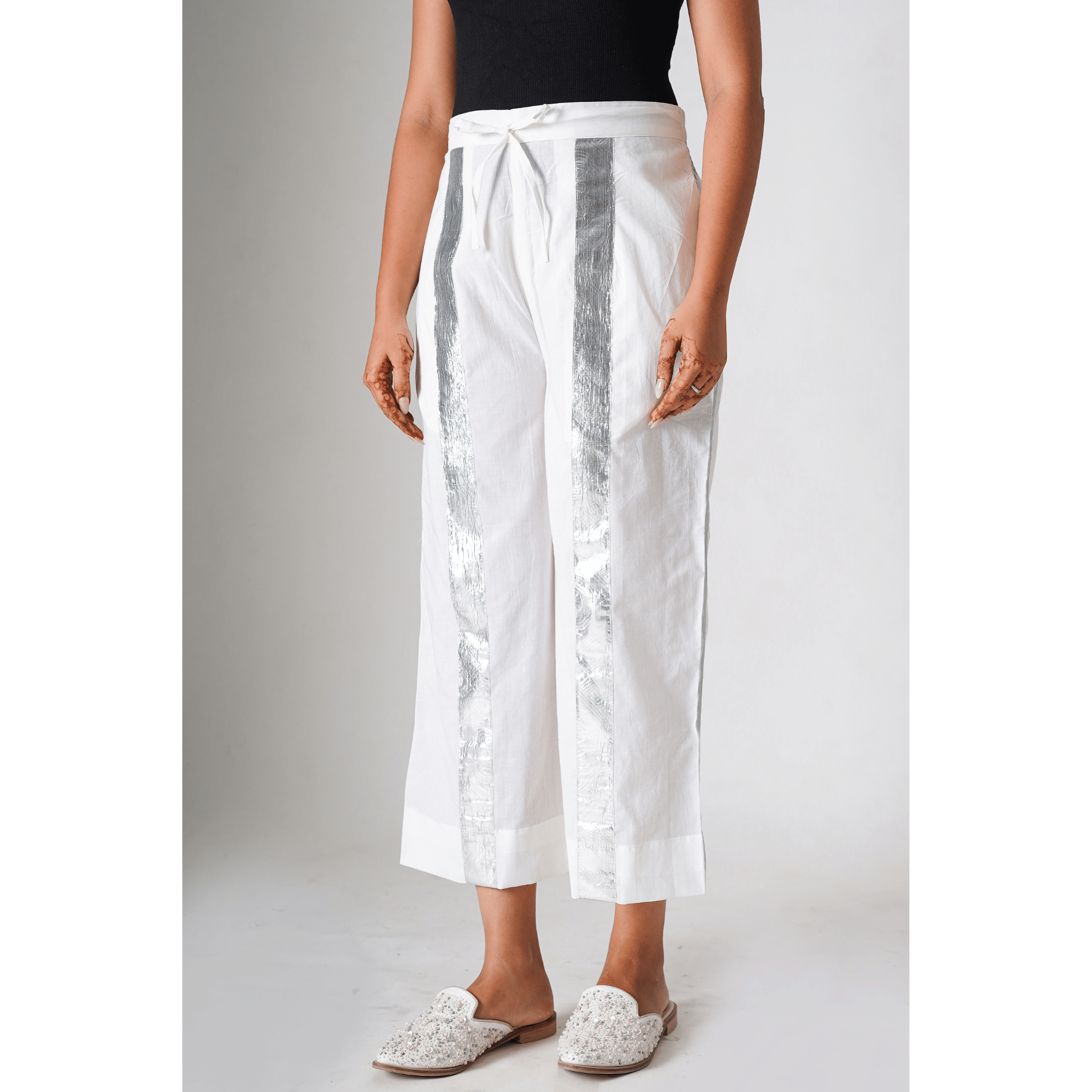 Luminous White Cotton Gota Pants