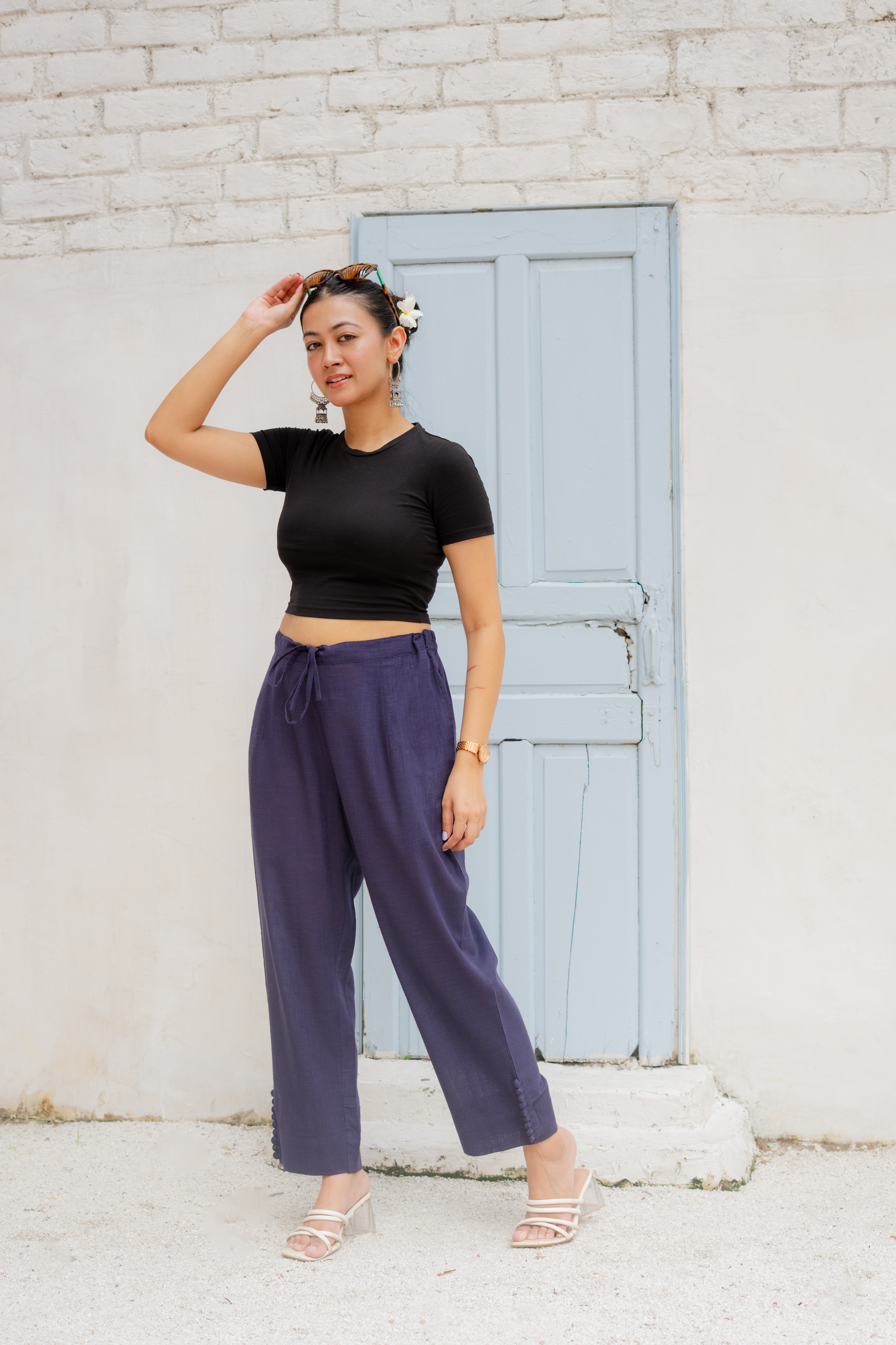 Indigo Cotton Slub Pants Pants