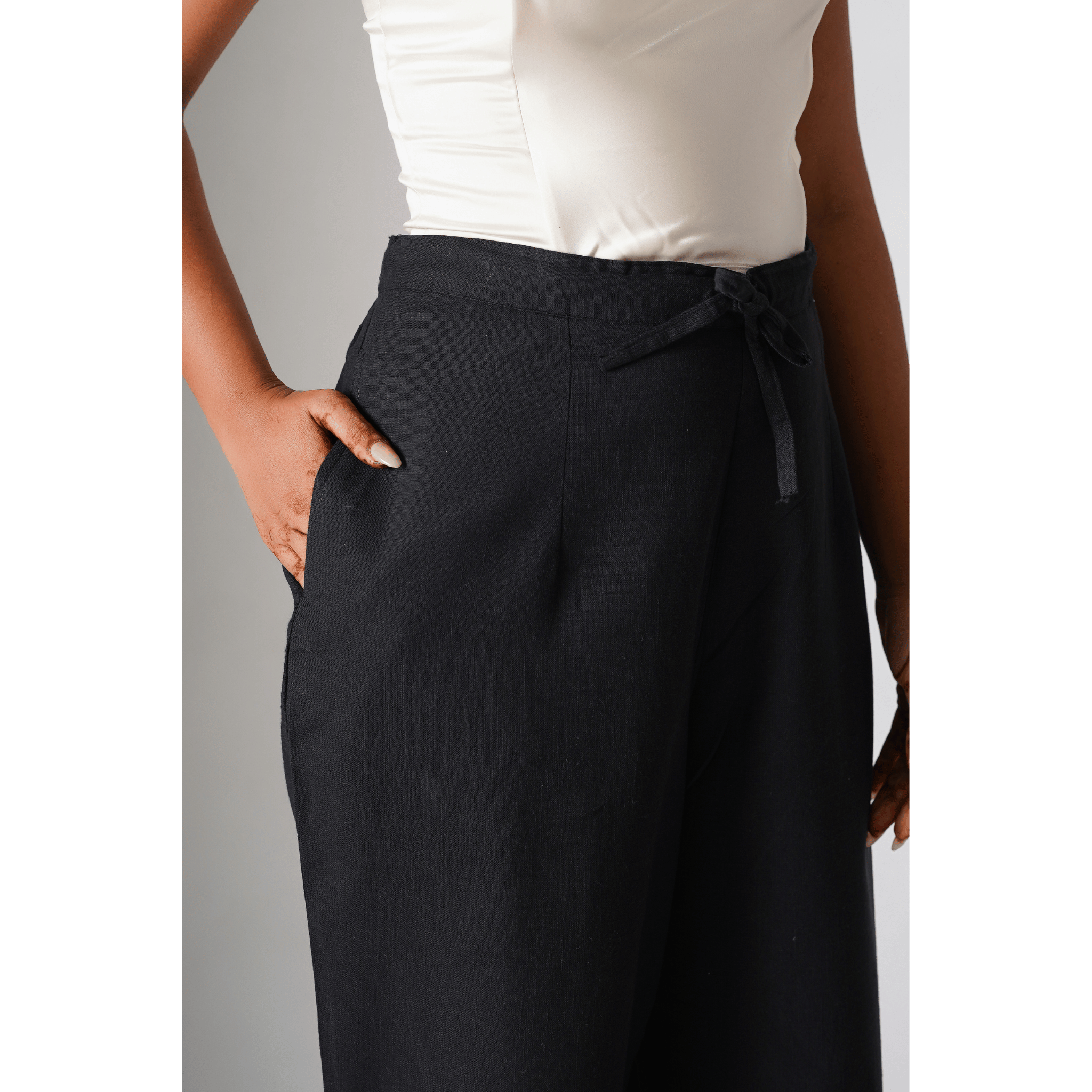 Rain Forest Black Cotton- Linen Pants