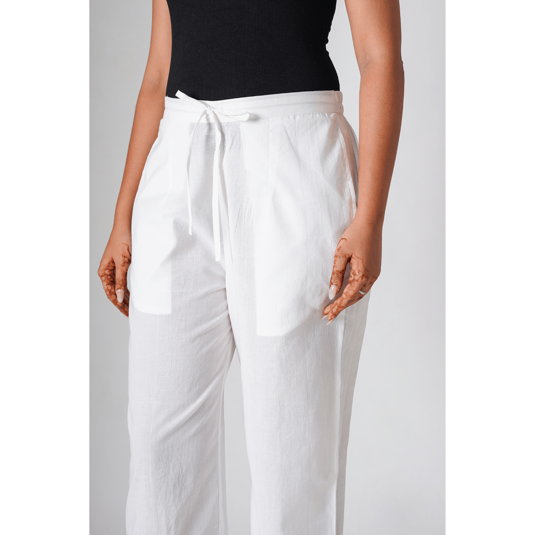 Oyster White Cotton Pants