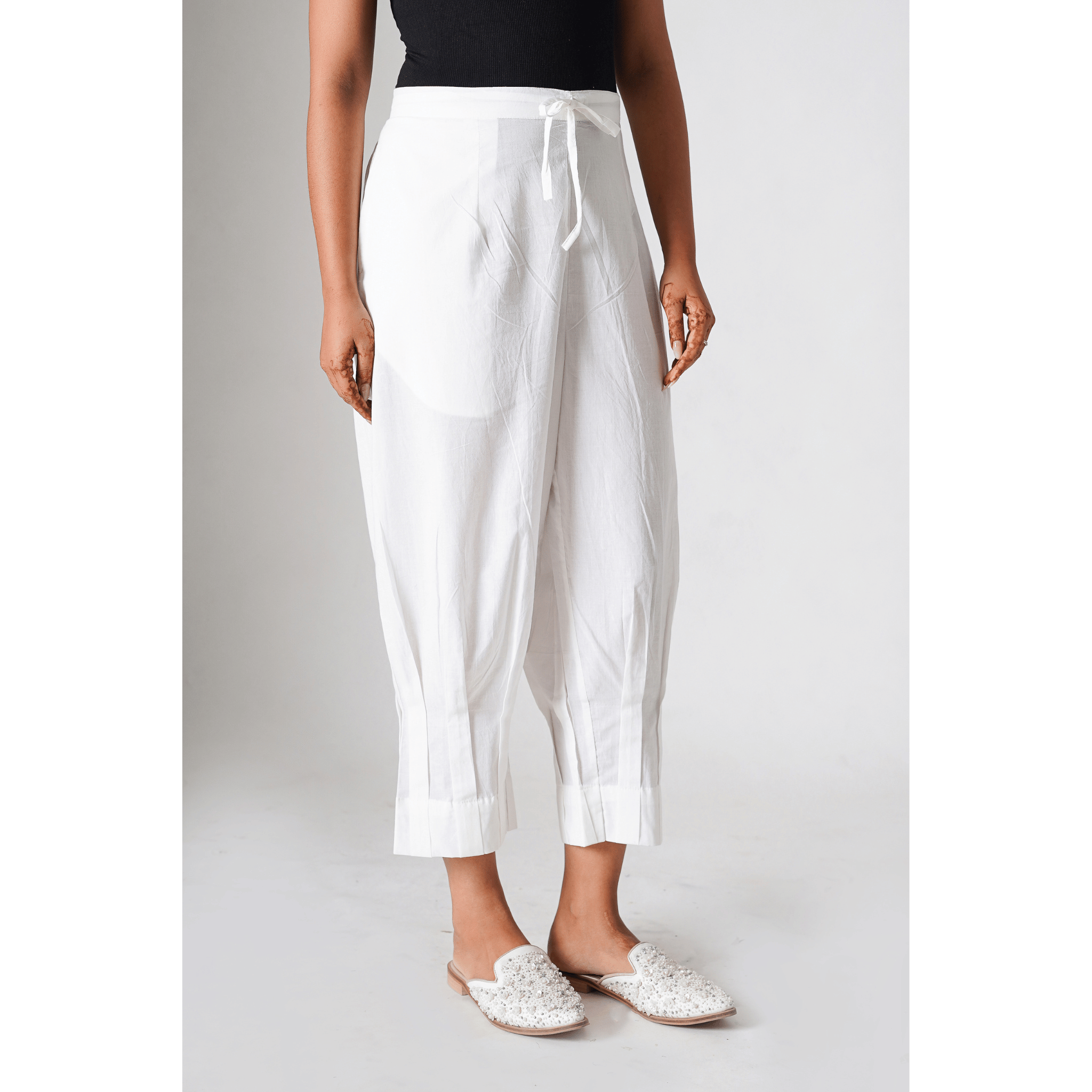 White Camellia Cotton Pants