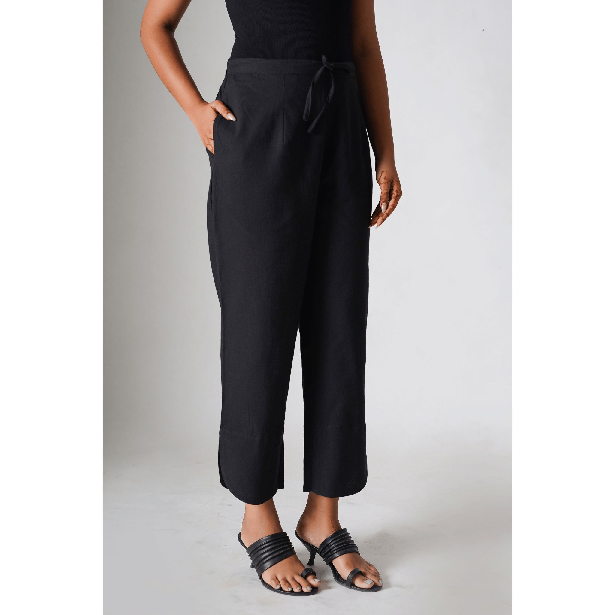 Mia Black Cotton- Linen Pants
