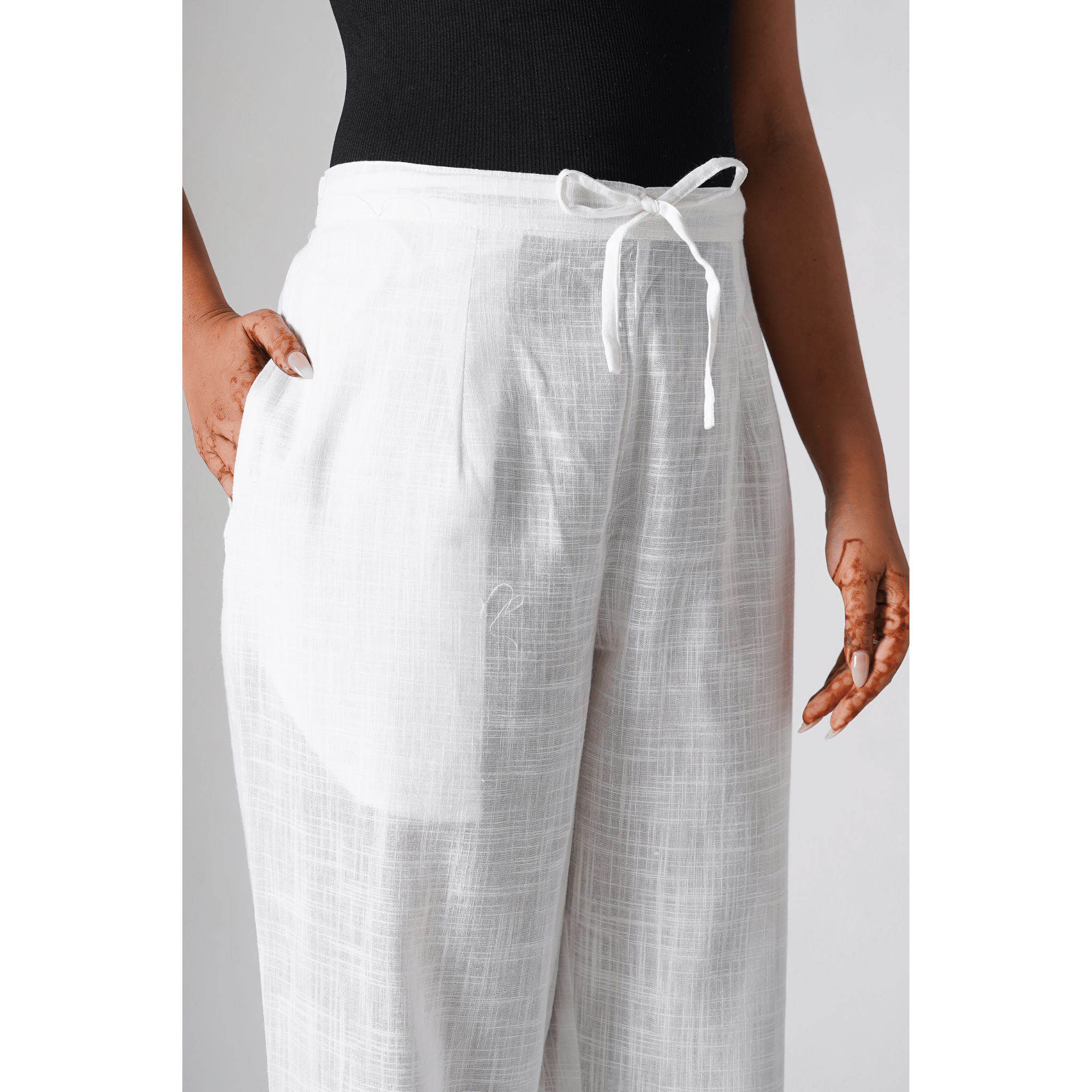 Jasmine White Cotton slub Pants