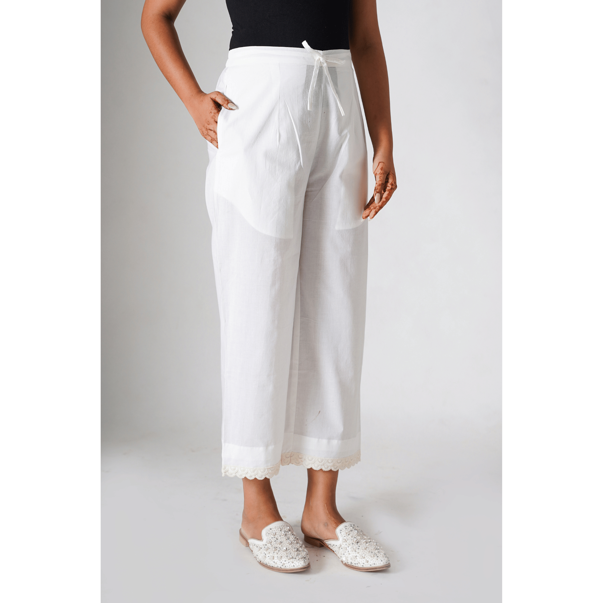 Petunias White Cotton Pants