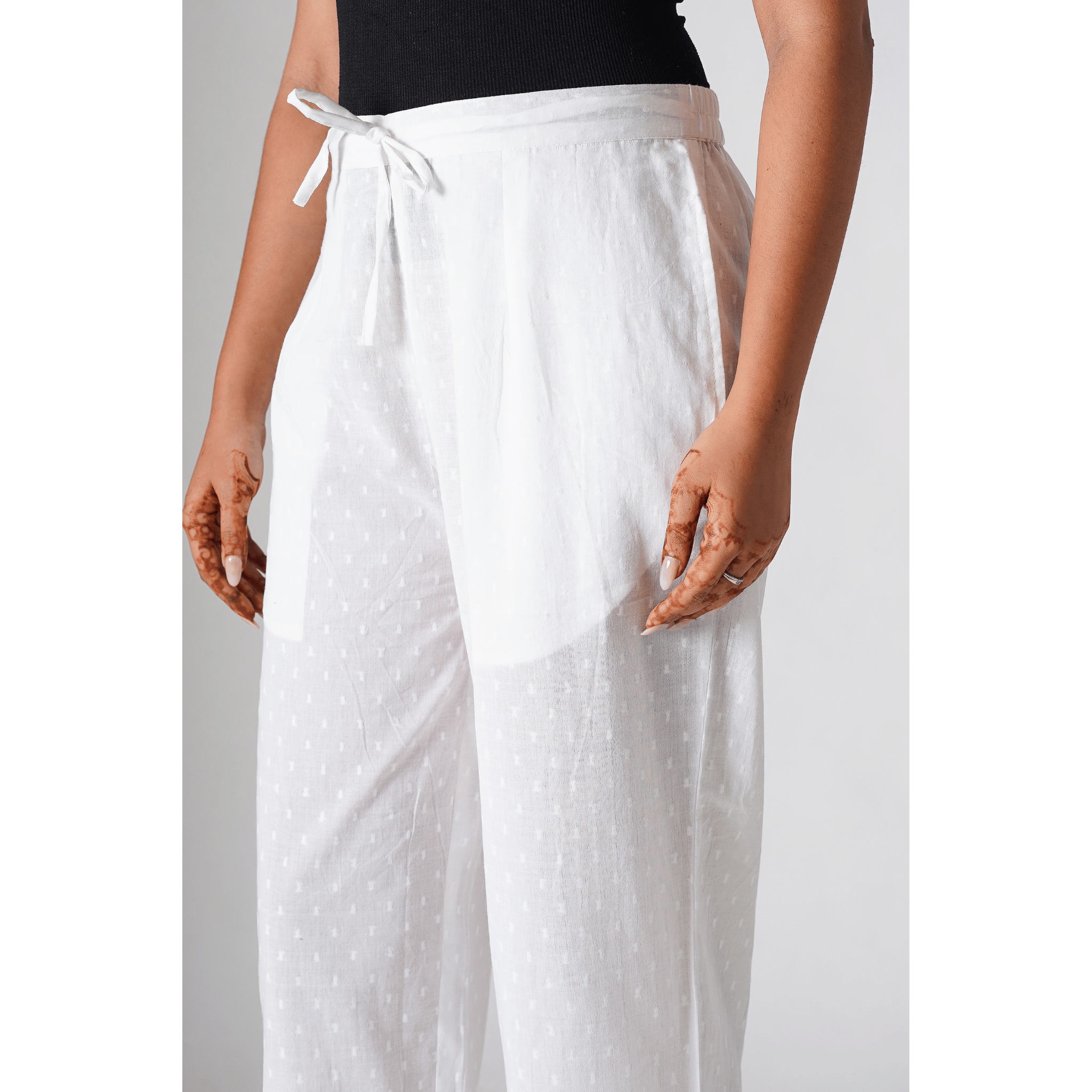 Frida White Doby Cotton Pants