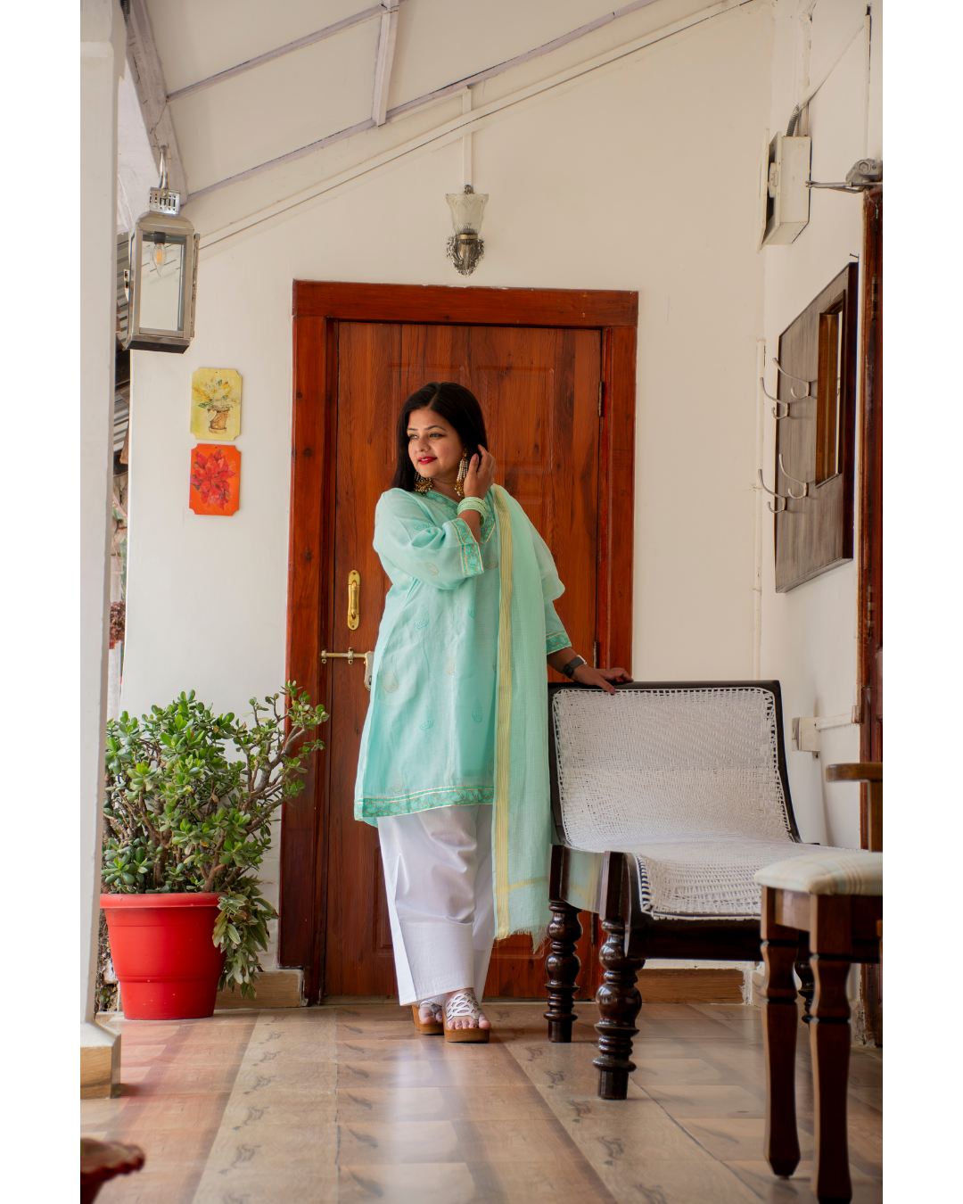 '' Sukoon'' Pastel Green Mul Chanderi suit set